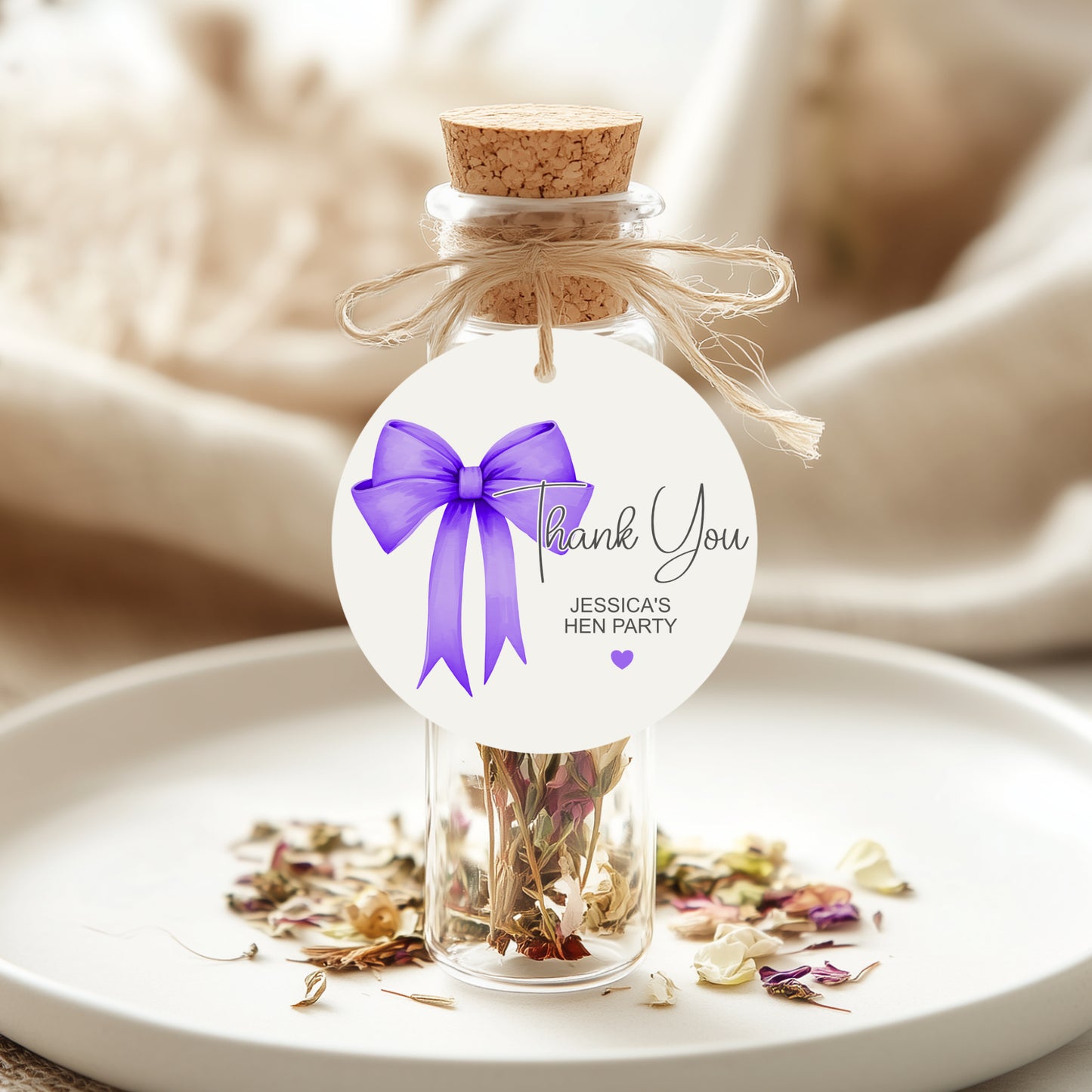 PERSONALISED PK15 BOW BRIDAL SHOWER ROUND TAGS T056