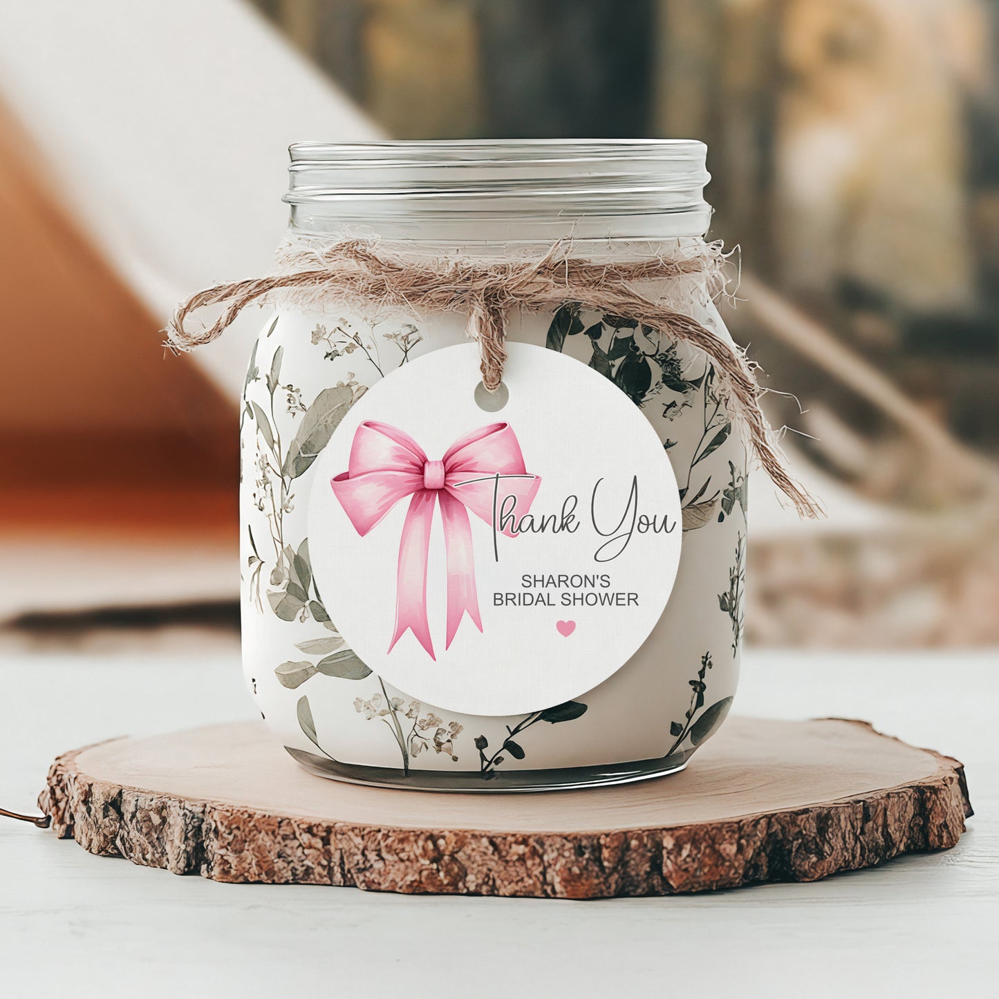 PERSONALISED PK15 BOW BRIDAL SHOWER ROUND TAGS T056