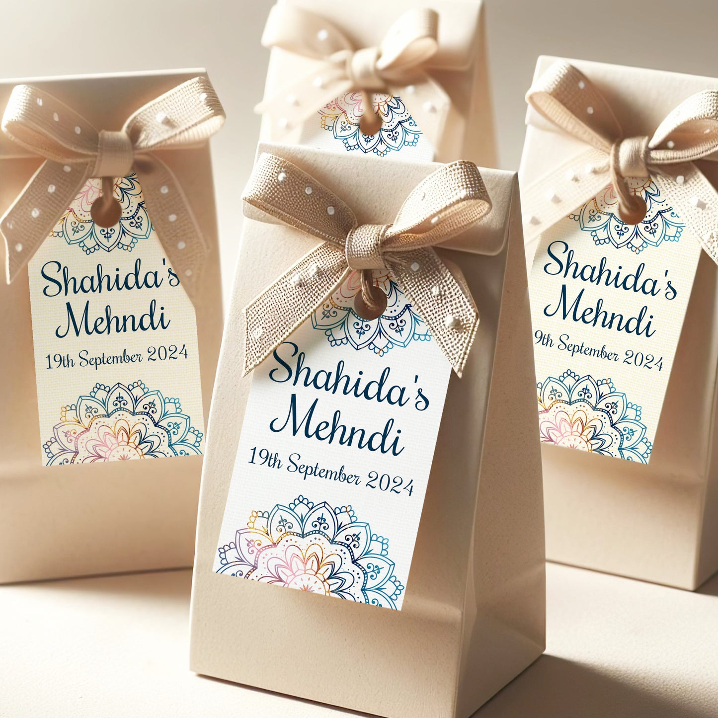 PERSONALISED BLUE MEHNDI FAVOUR TAGS T032
