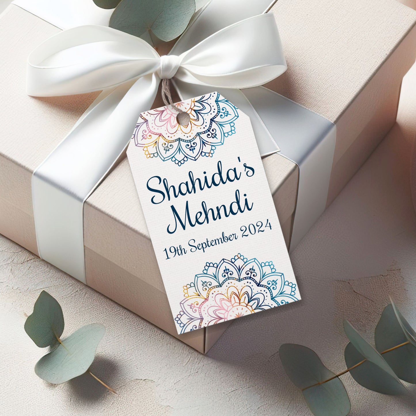 PERSONALISED BLUE MEHNDI FAVOUR TAGS T032