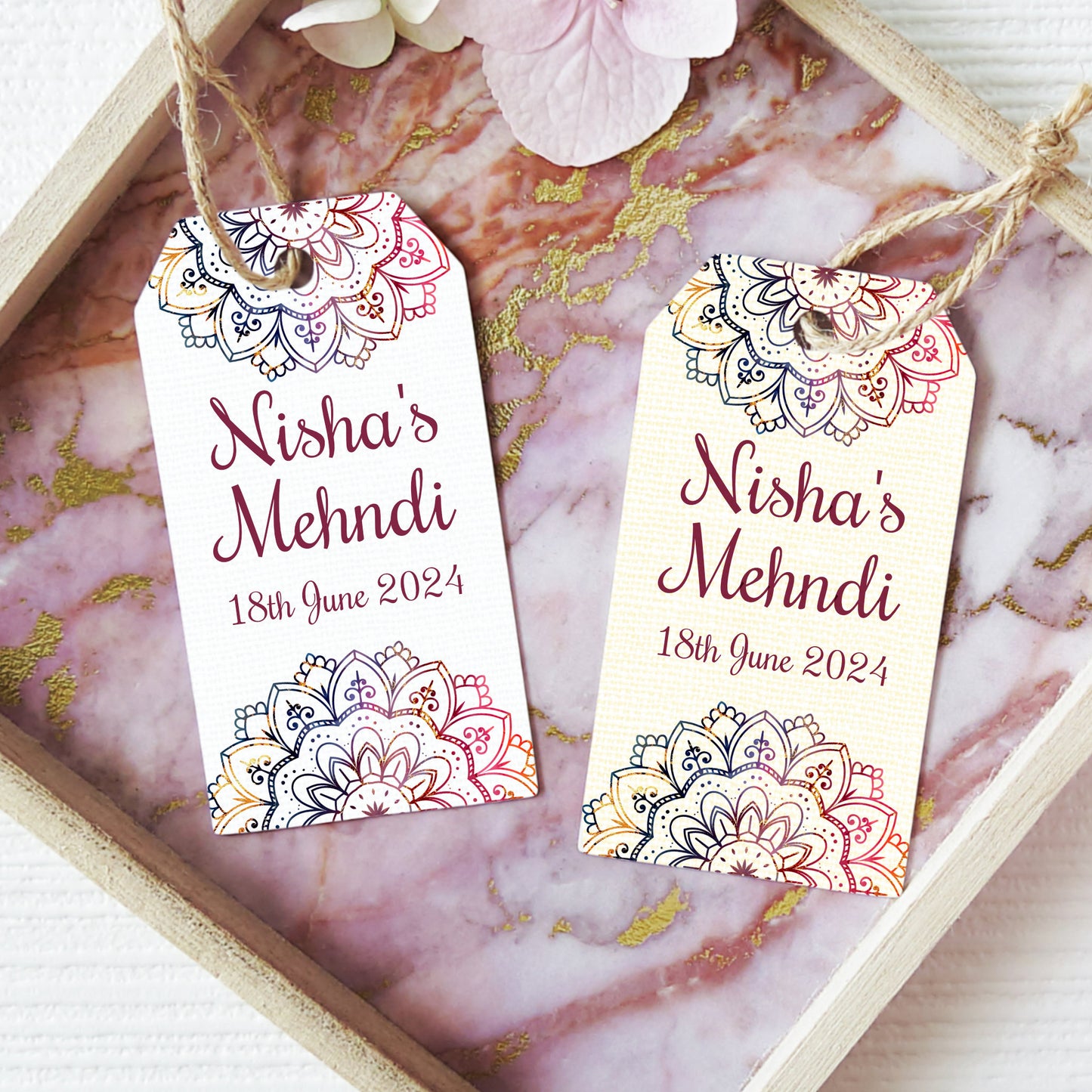 PERSONALISED RED MEHNDI FAVOUR TAGS T041