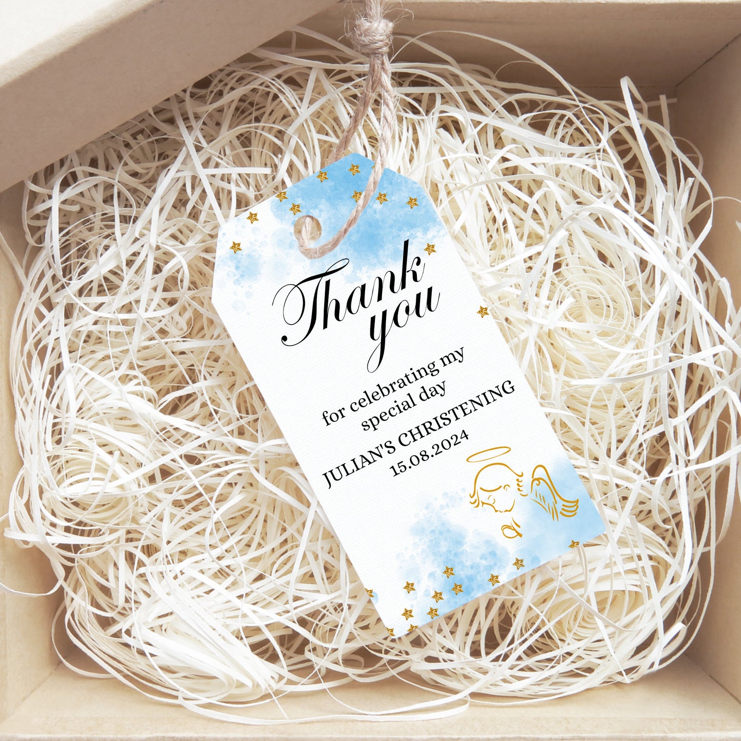 PERSONALISED PK10 ANGEL CHRISTENING TAGS T009