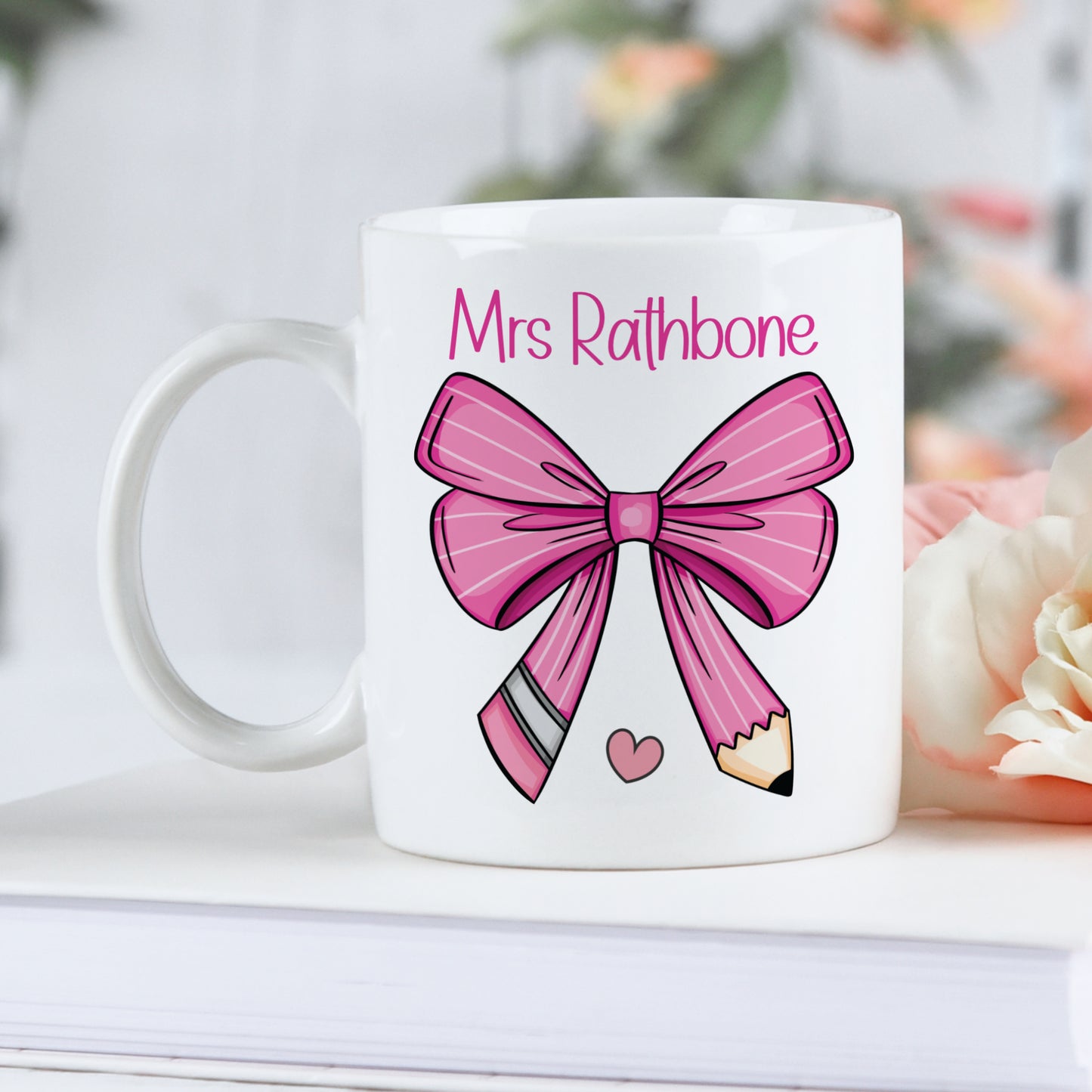PERSONALISED PINK BOW TEACHER MUG MG059