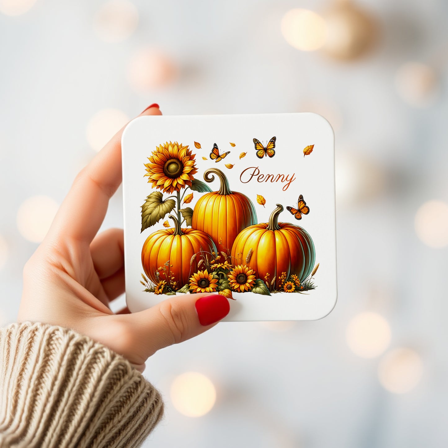 PERSONALISED SUNFLOWER PUMPKIN MUG & COASTER SET MG079