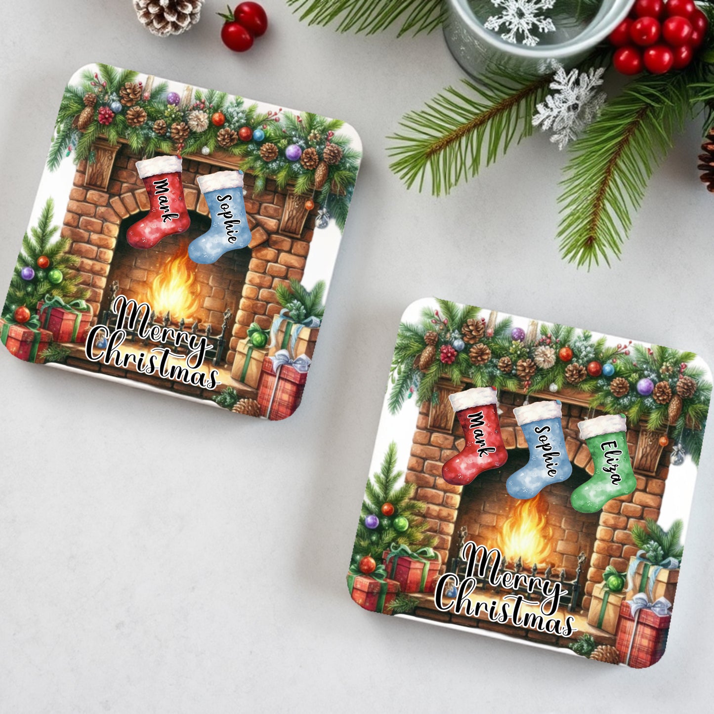 PERSONALISED CHRISTMAS FIREPLACE COASTER MG133