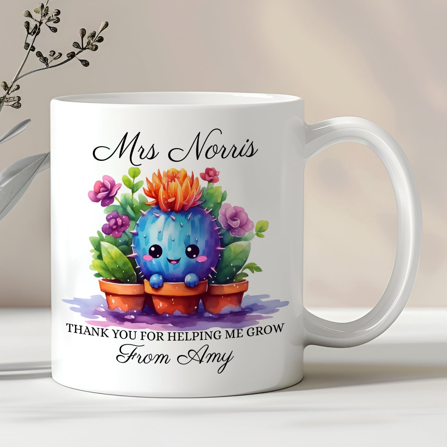 PERSONALISED THANK YOU CACTUS TEACHER MUG MG123