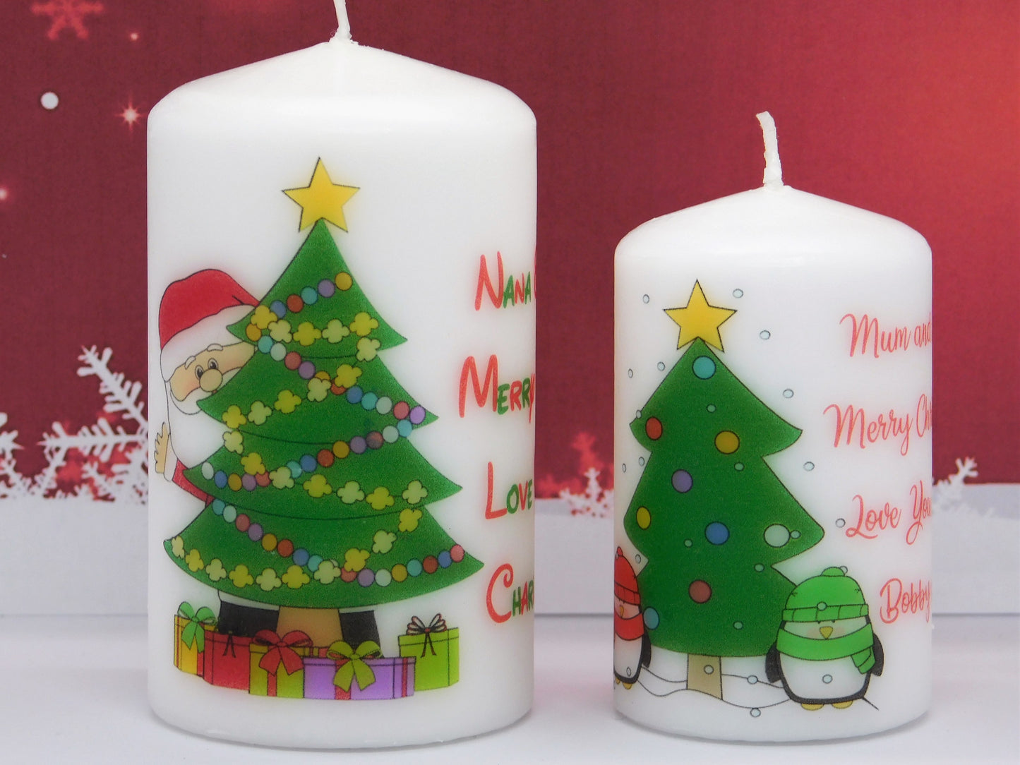 PERSONALISED SANTA OR PENGUIN CHRISTMAS CANDLE P023