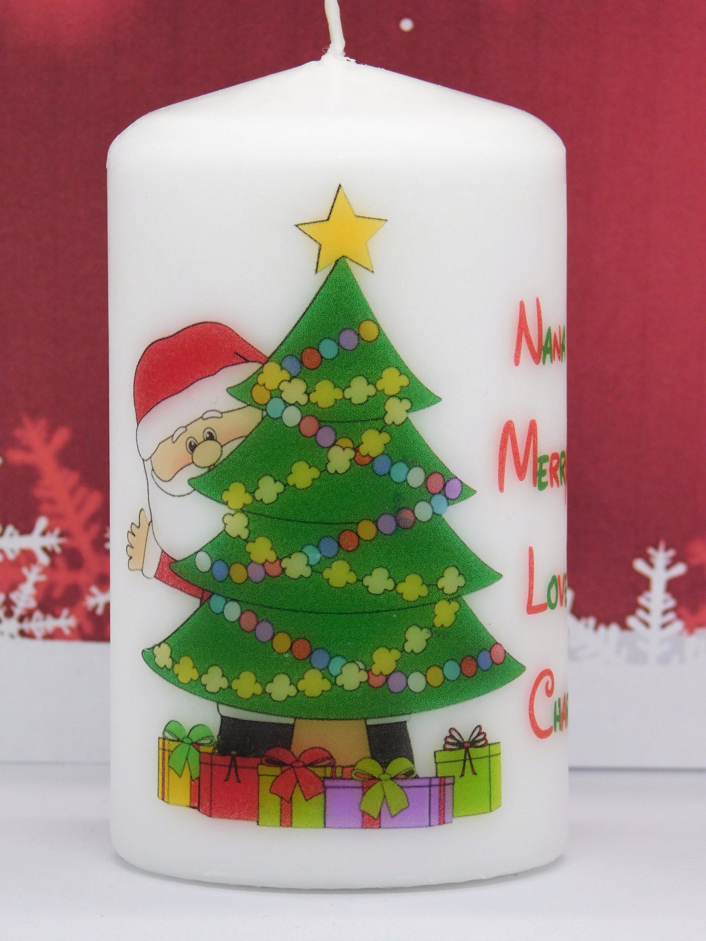 PERSONALISED SANTA OR PENGUIN CHRISTMAS CANDLE P023