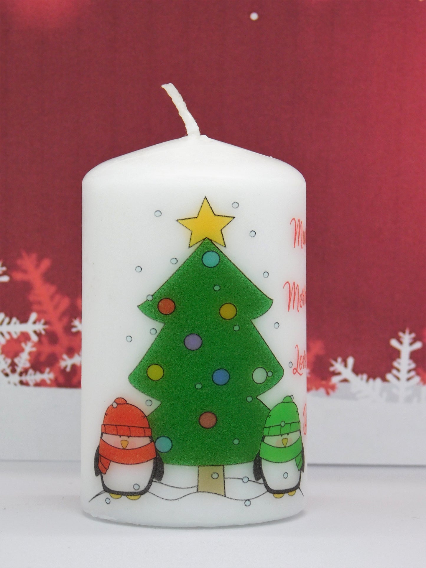 PERSONALISED SANTA OR PENGUIN CHRISTMAS CANDLE P023