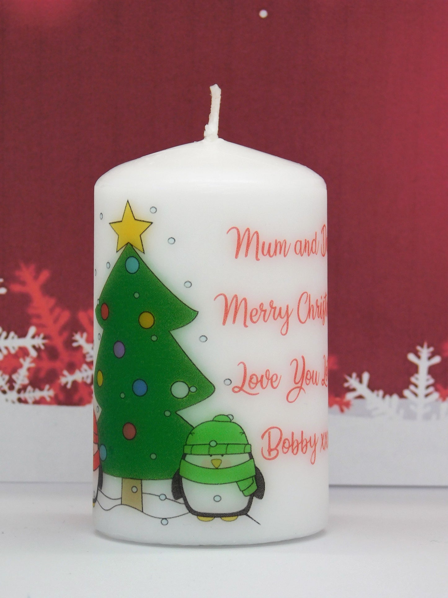 PERSONALISED SANTA OR PENGUIN CHRISTMAS CANDLE P023