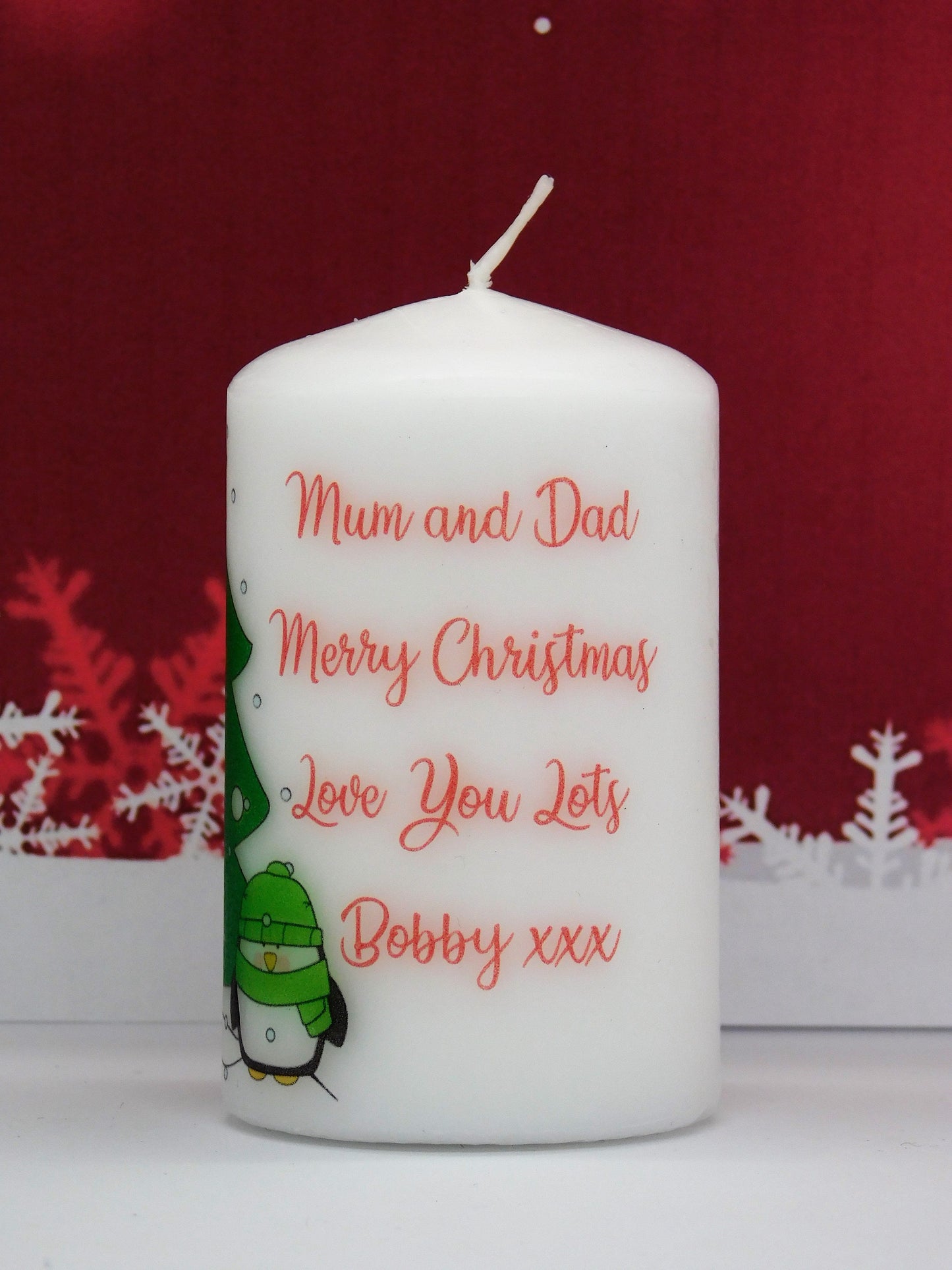 PERSONALISED SANTA OR PENGUIN CHRISTMAS CANDLE P023