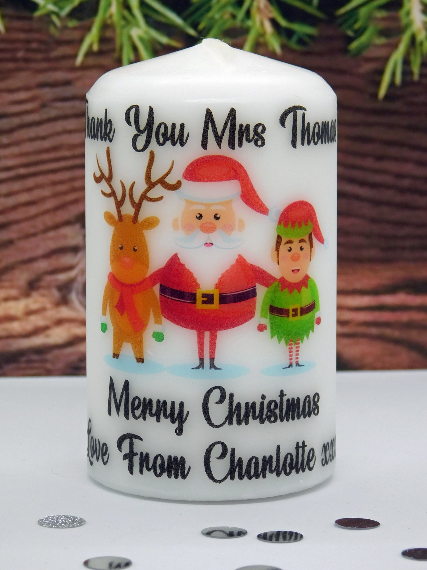 PERSONALISED THANK YOU TEACHER CHRISTMAS CANDLE (5 DESIGNS) P025