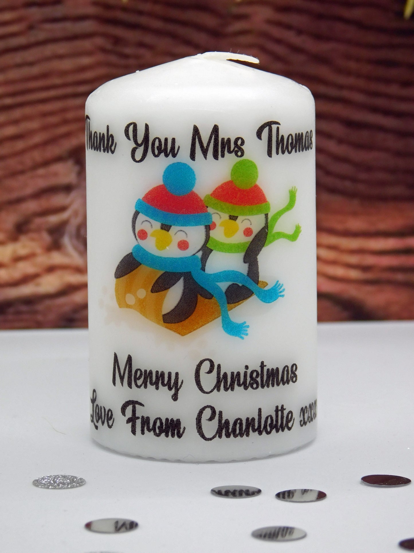 PERSONALISED THANK YOU TEACHER CHRISTMAS CANDLE (5 DESIGNS) P025