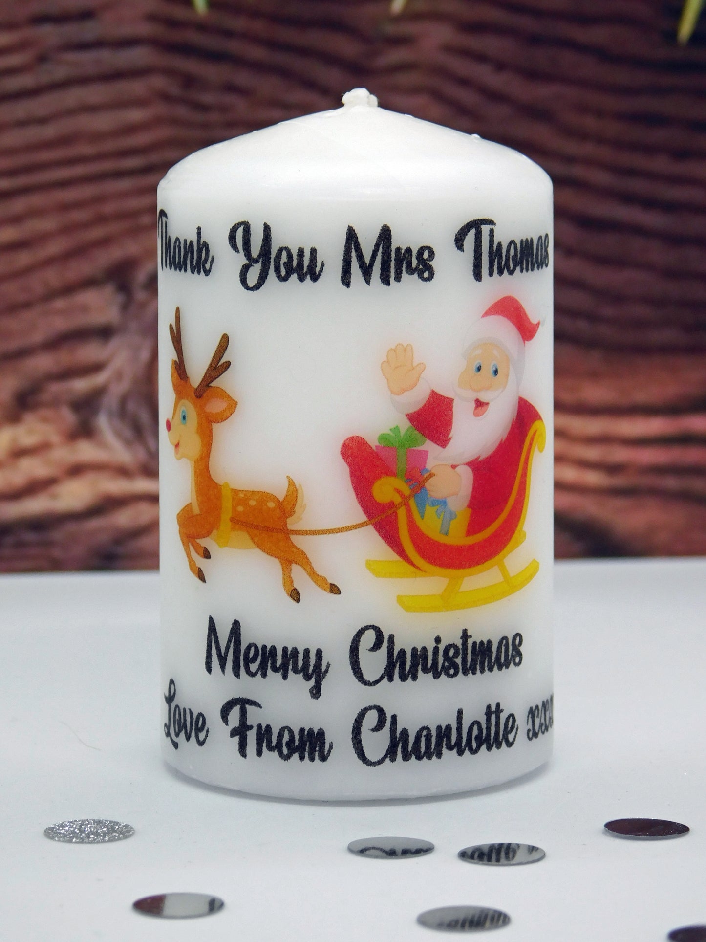 PERSONALISED THANK YOU TEACHER CHRISTMAS CANDLE (5 DESIGNS) P025