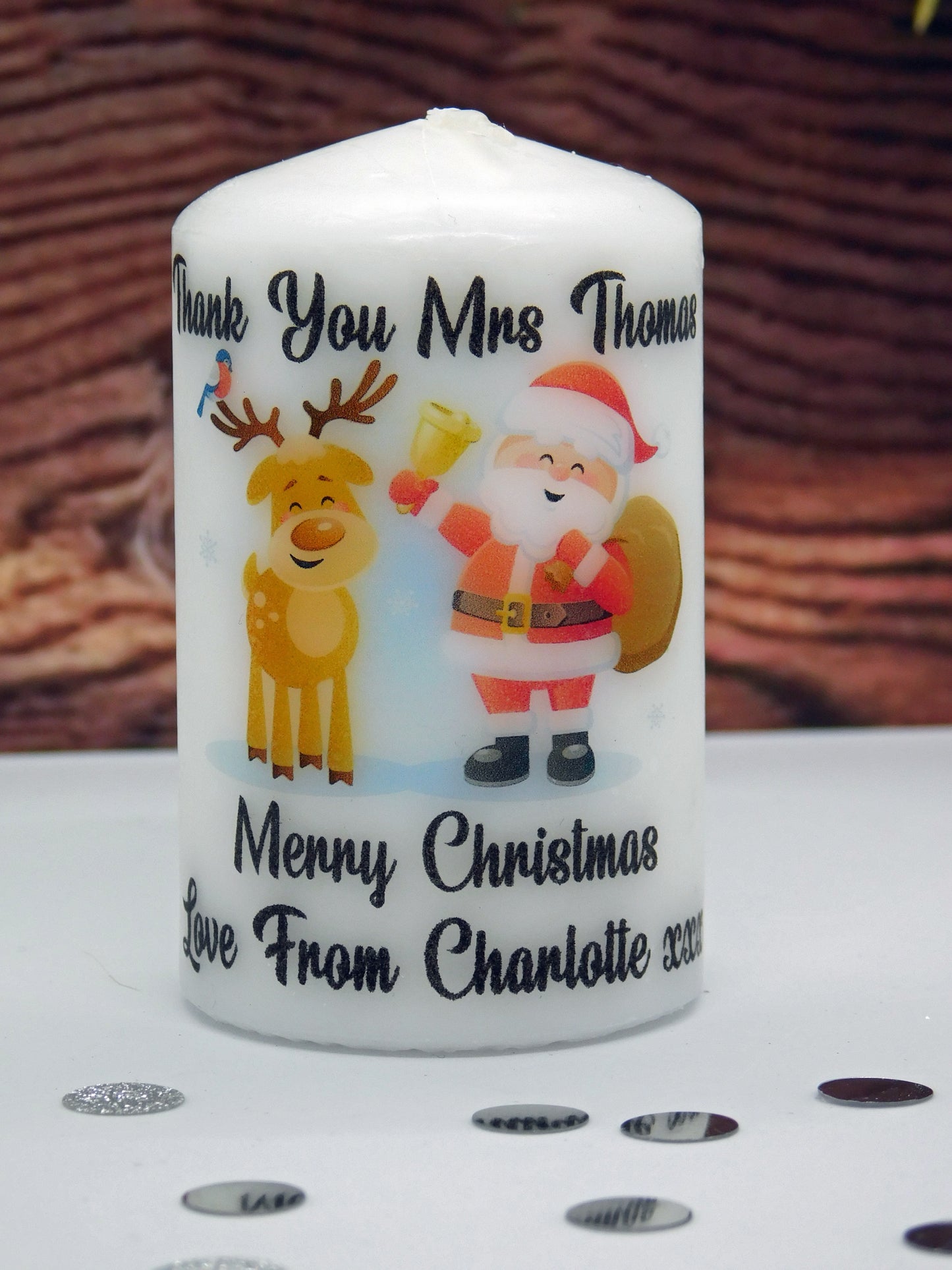 PERSONALISED THANK YOU TEACHER CHRISTMAS CANDLE (5 DESIGNS) P025