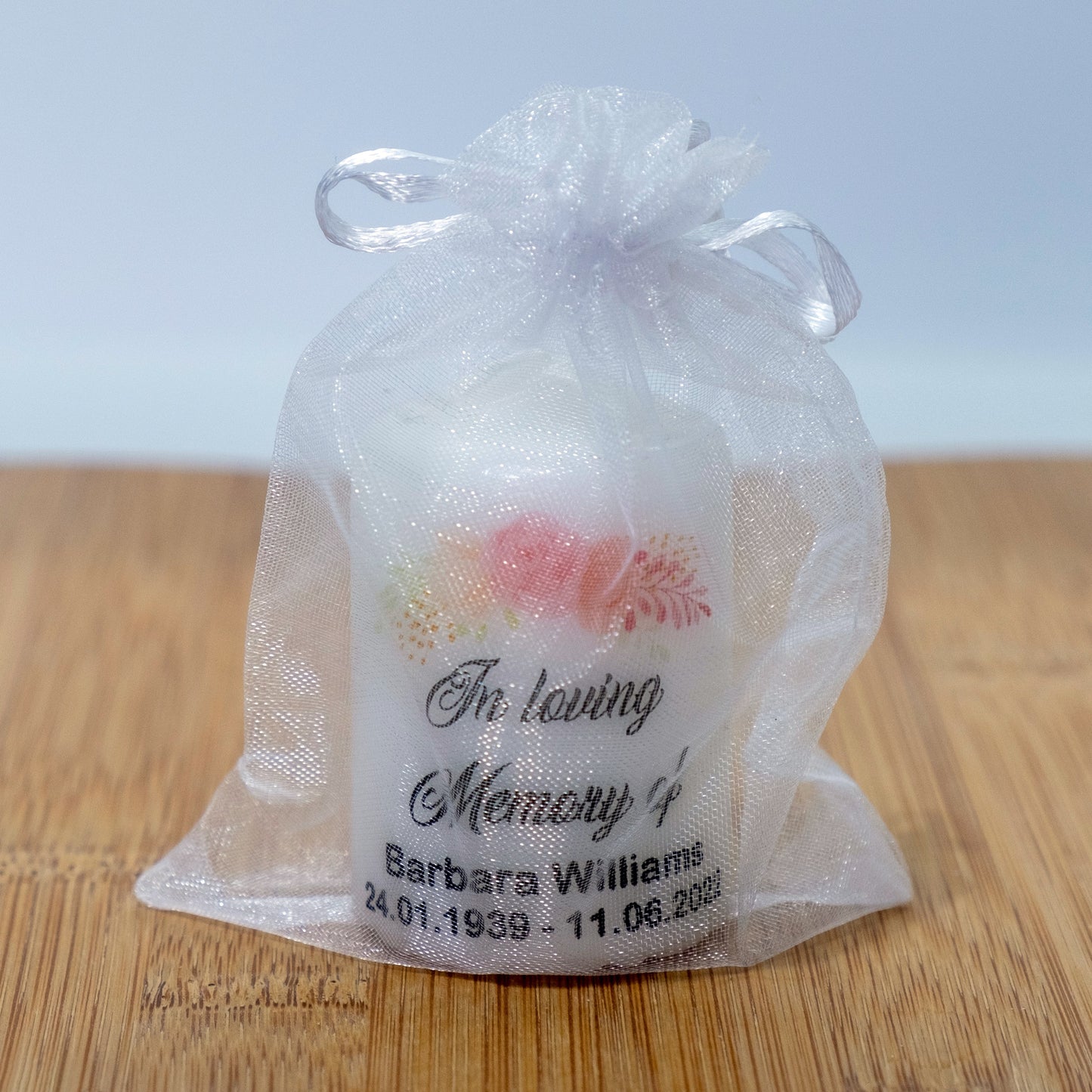 PERSONALISED PK10 6CM MEMORIAL CANDLES FLOWER DESIGN M041