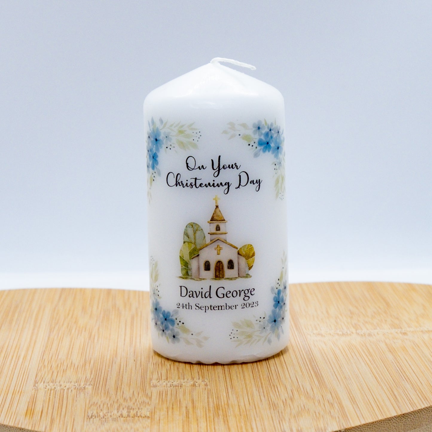 PERSONALISED FLORAL CHURCH CHRISTENING CANDLE P012