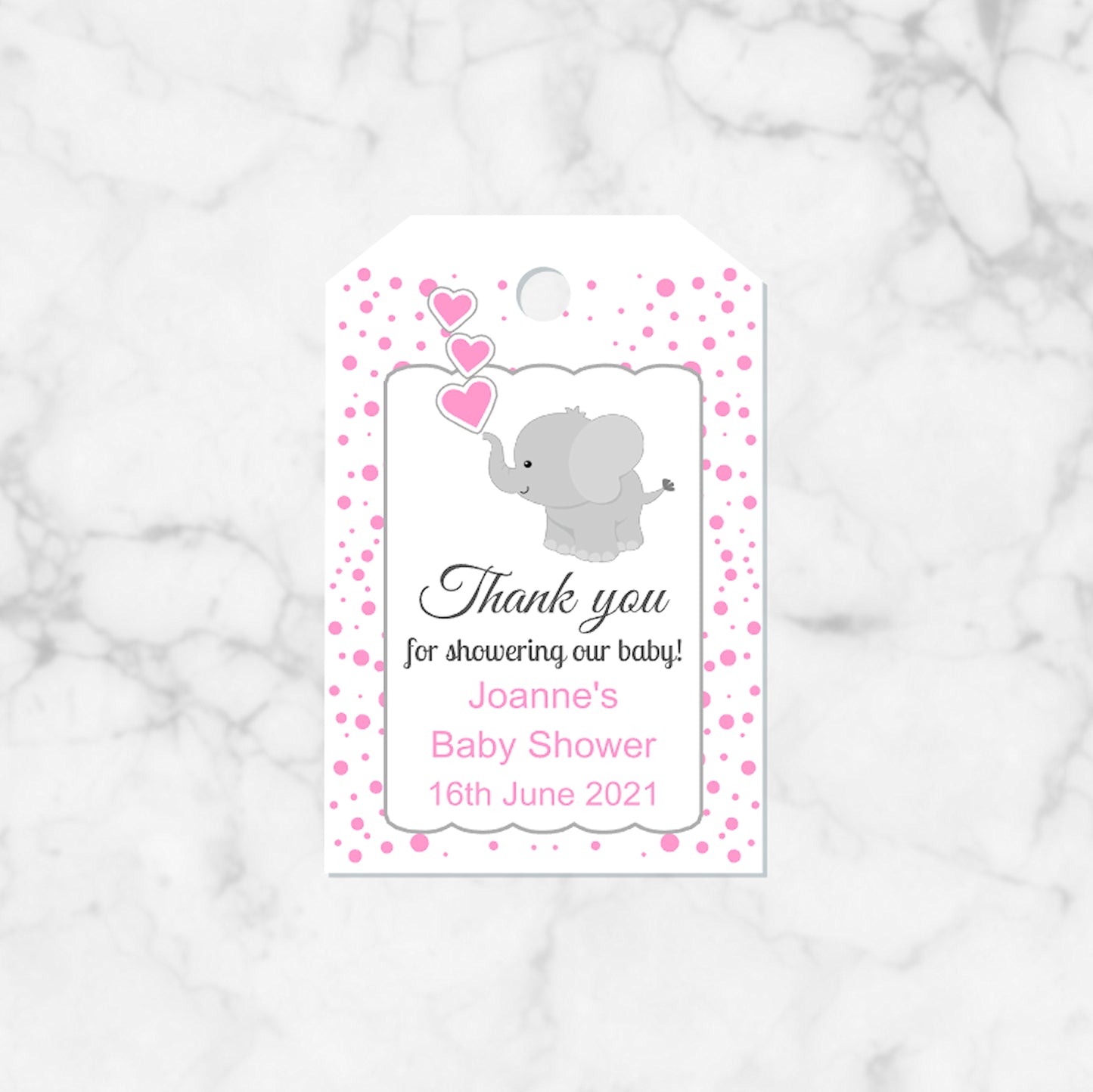 PERSONALISED PK15 ELEPHANT BABY SHOWER POLKADOT TAGS T010