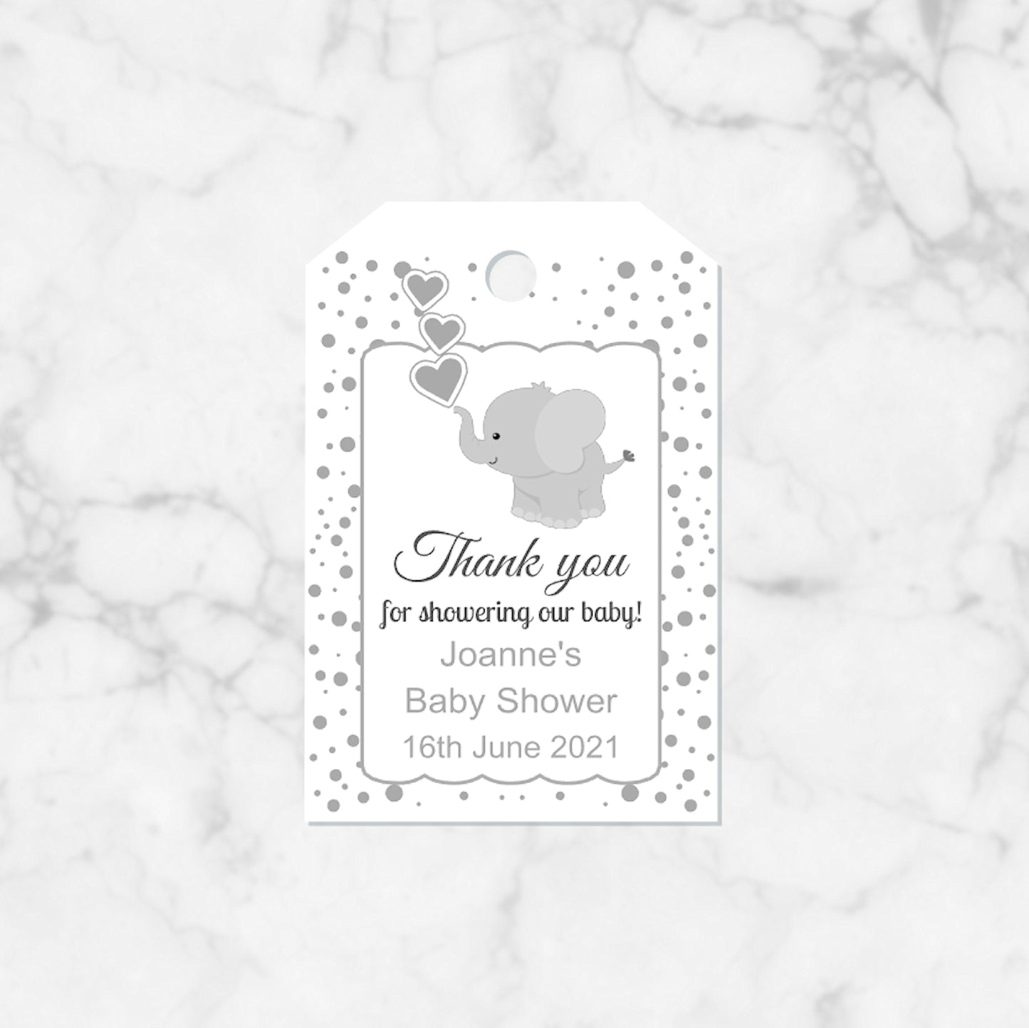 PERSONALISED PK15 ELEPHANT BABY SHOWER POLKADOT TAGS T010