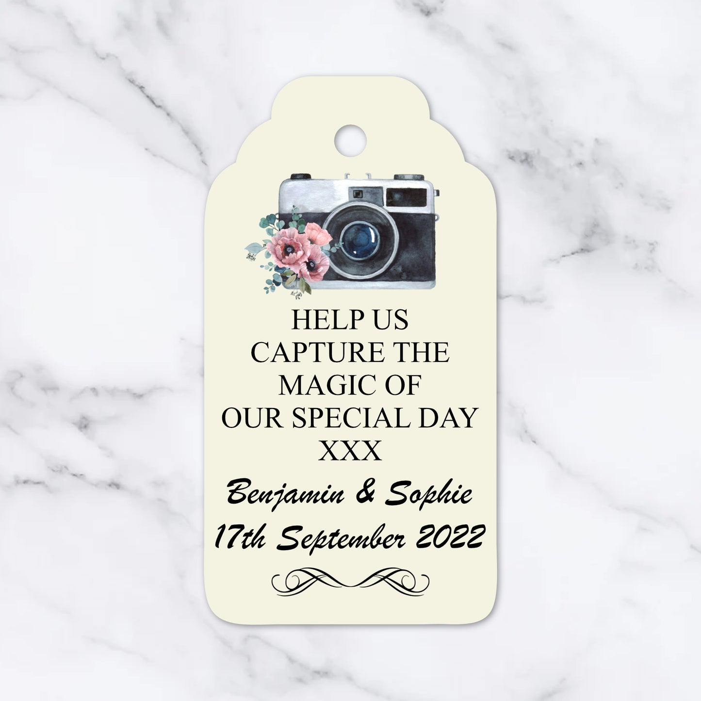 PERSONALISED PK10 RETRO STYLE CAMERA TAGS T049