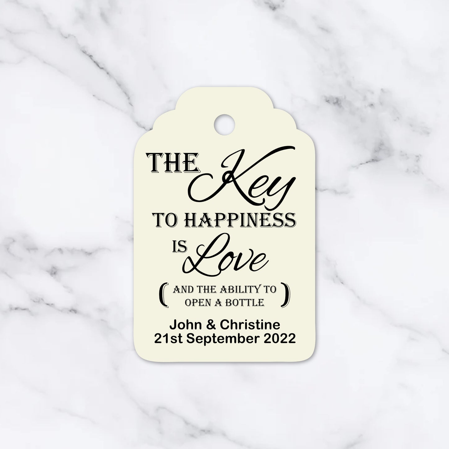 PERSONALISED "THE KEY TO HAPPINESS" TAGS PK 15 T031