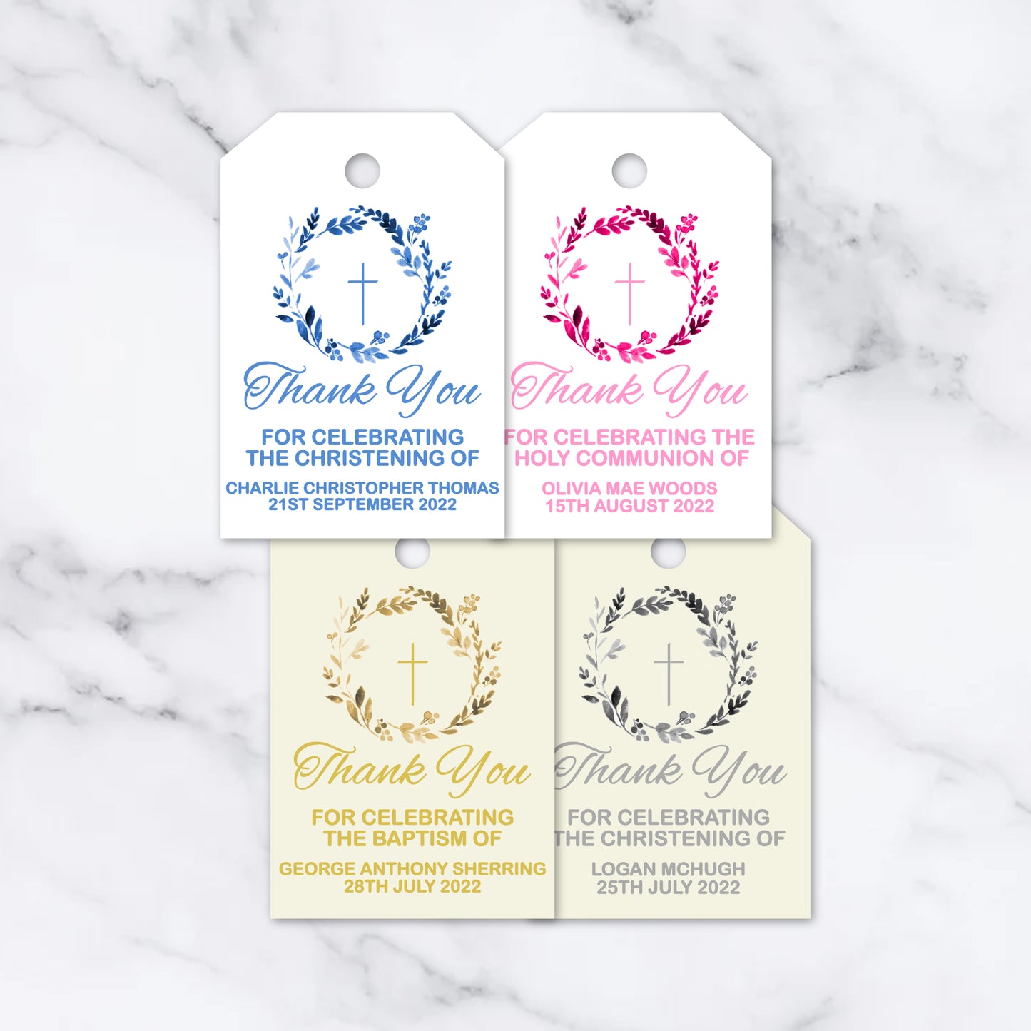 PERSONALISED PK15 BAPTISM, CHRISTENING, HOLY COMMUNION TAGS T025