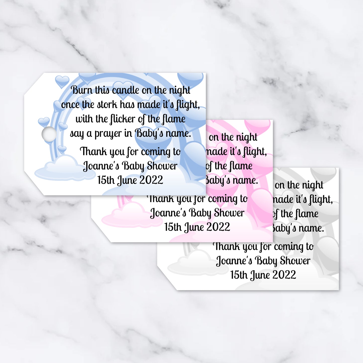 PERSONALISED PK15 BABY SHOWER RAINBOW TAGS T013