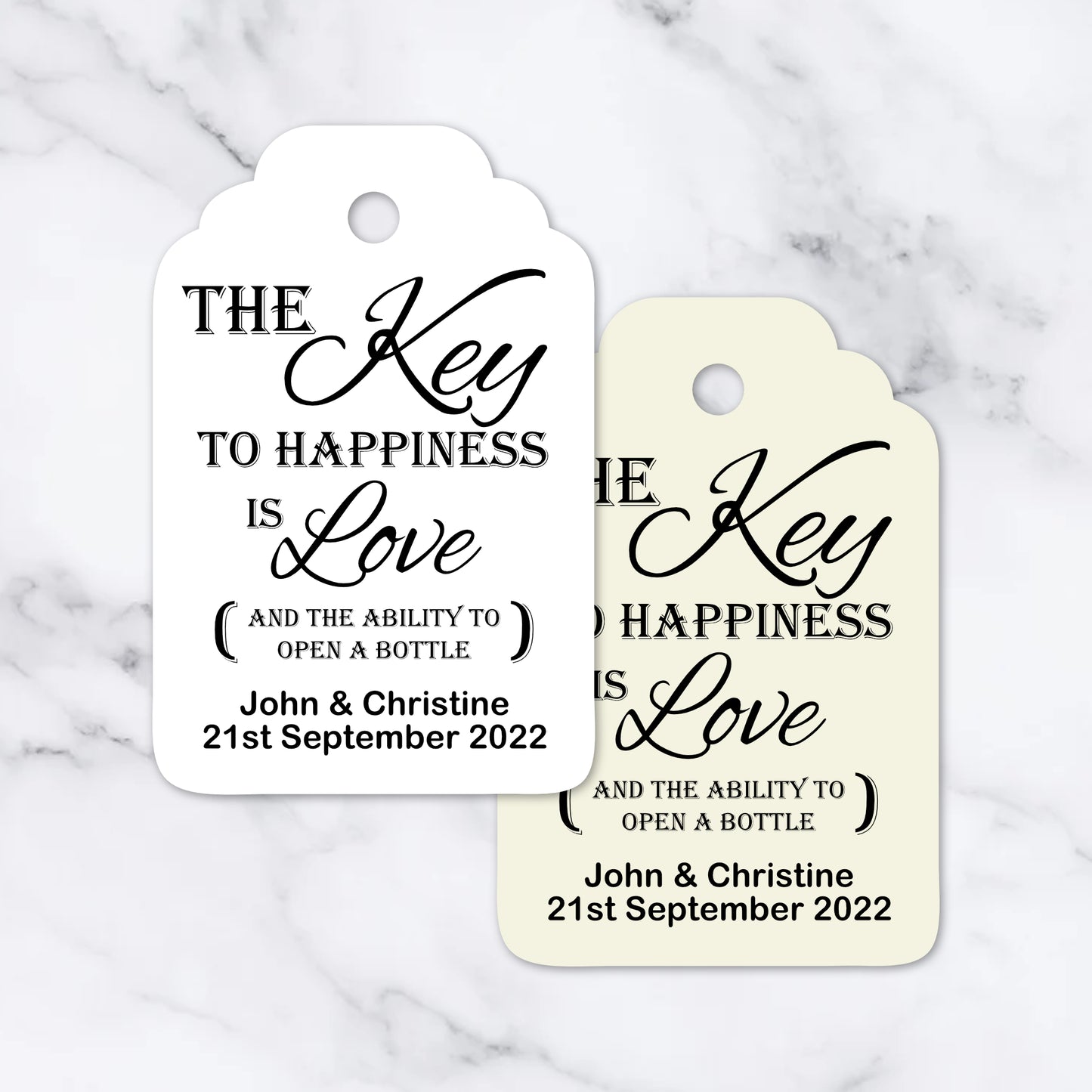 PERSONALISED "THE KEY TO HAPPINESS" TAGS PK 15 T031