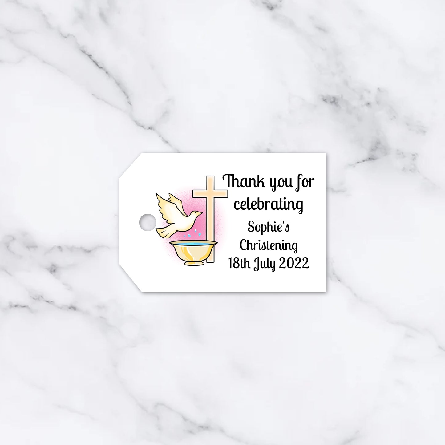 PERSONALISED DOVE CHRISTENING TAGS PK15 T029