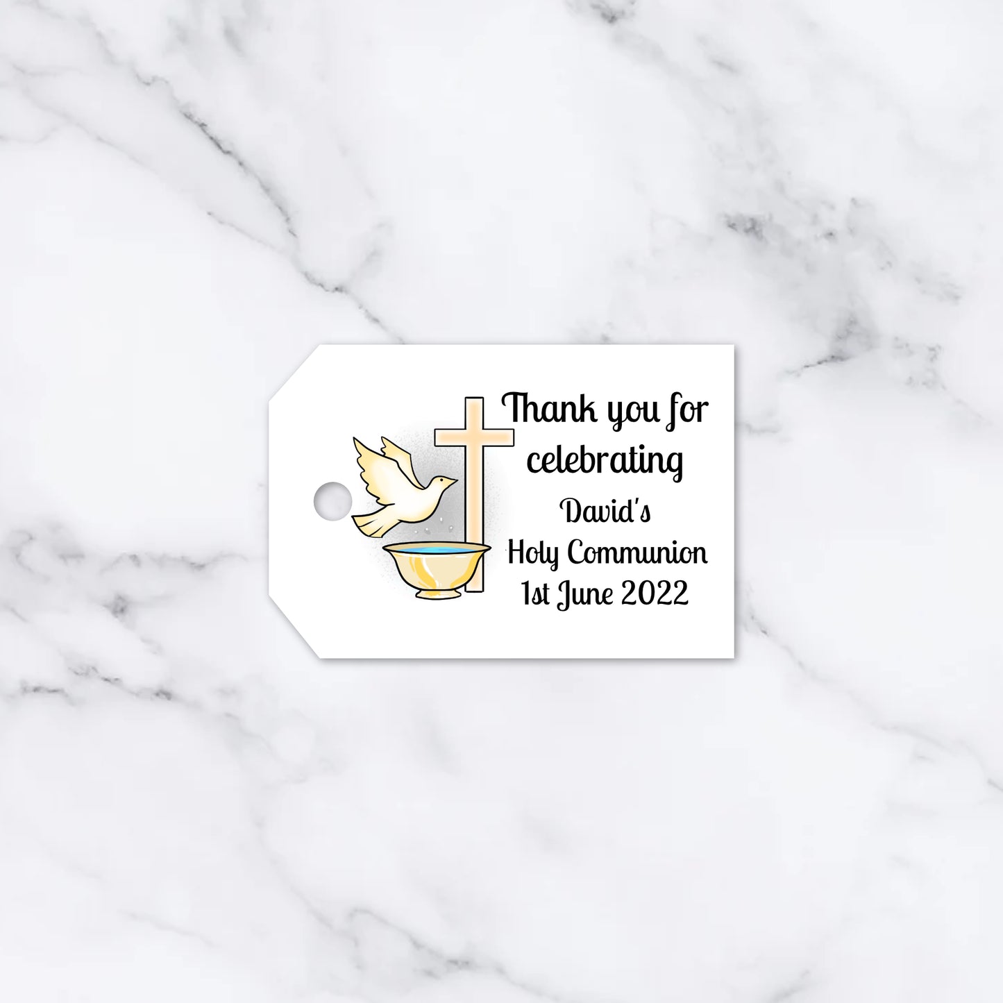 PERSONALISED DOVE CHRISTENING TAGS PK15 T029