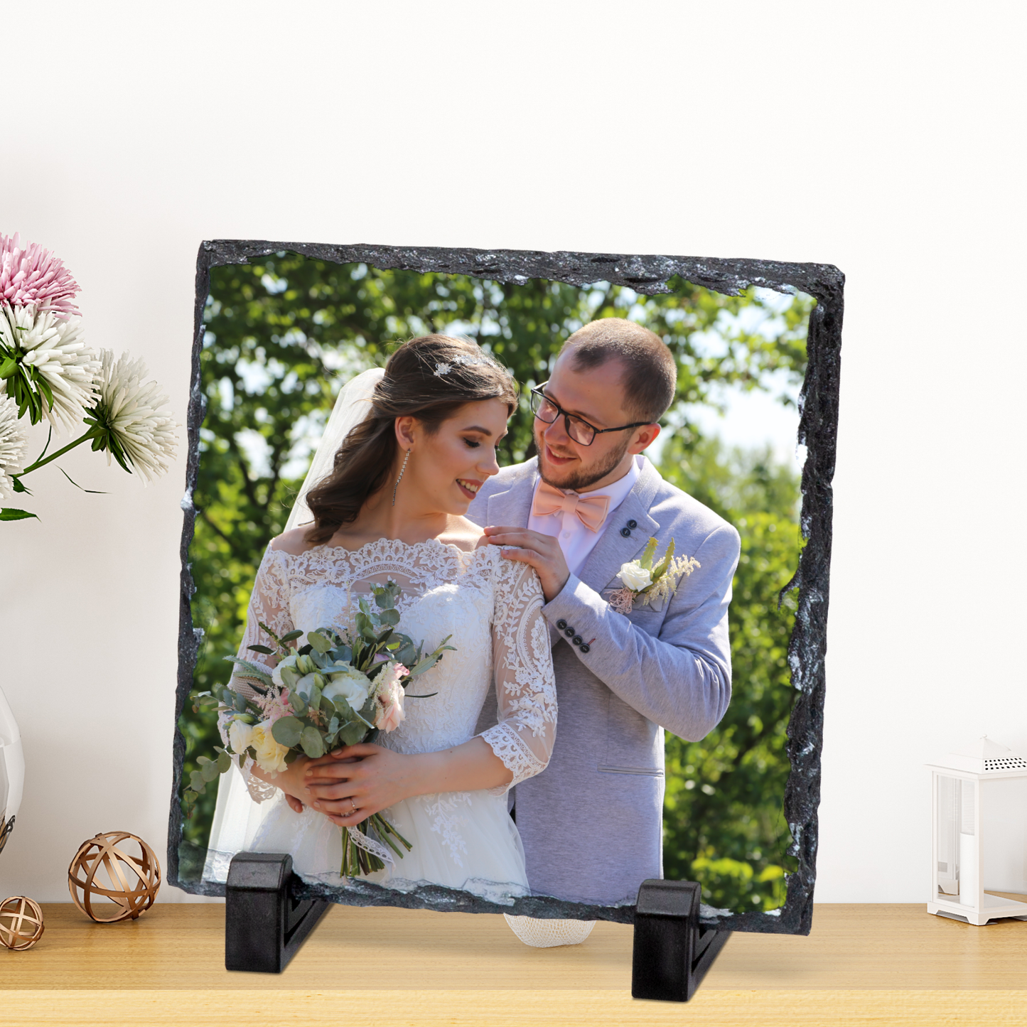 PERSONALISED WEDDING PHOTO SLATE 19CM X 19CM