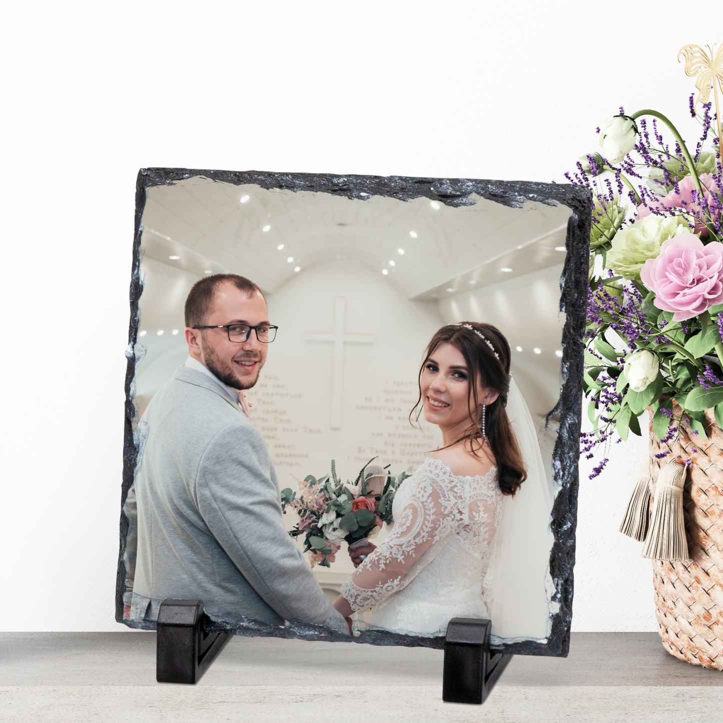 PERSONALISED WEDDING PHOTO SLATE 19CM X 19CM