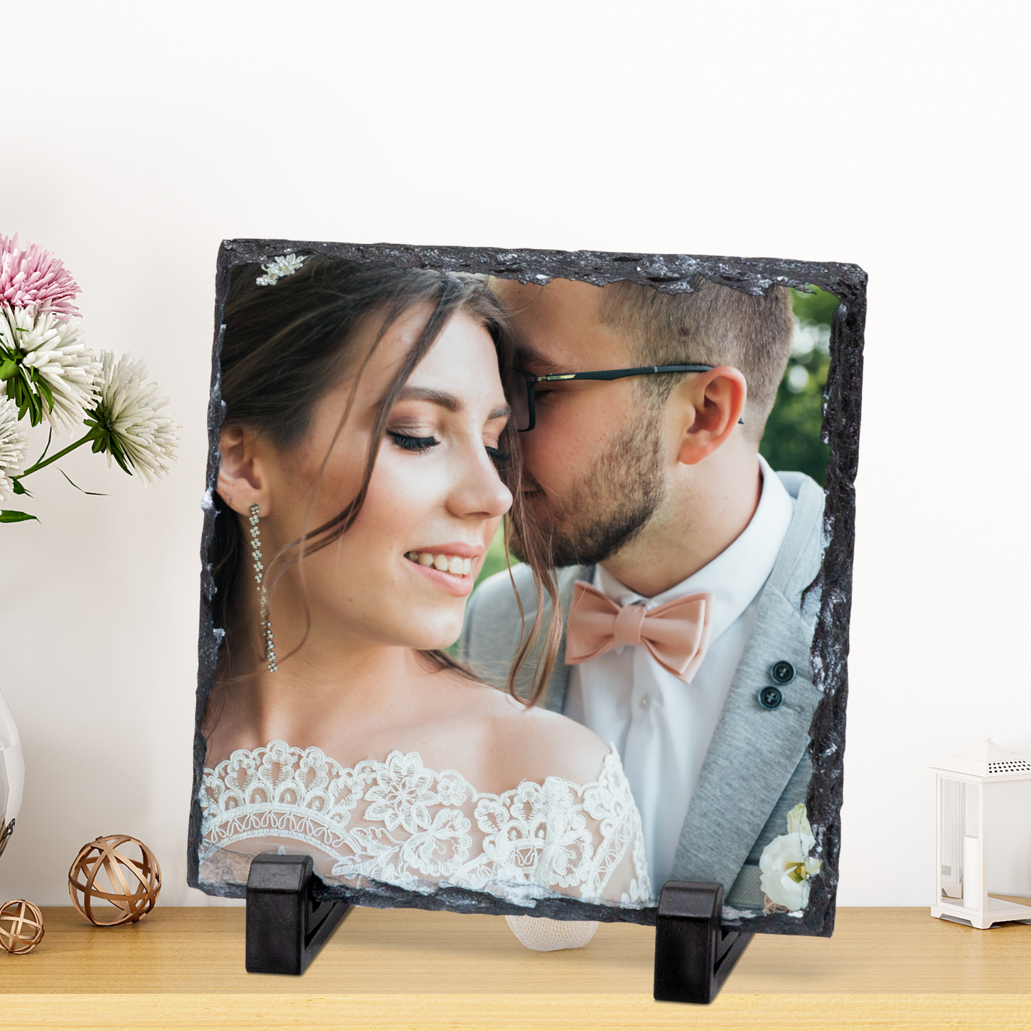 PERSONALISED WEDDING PHOTO SLATE 19CM X 19CM