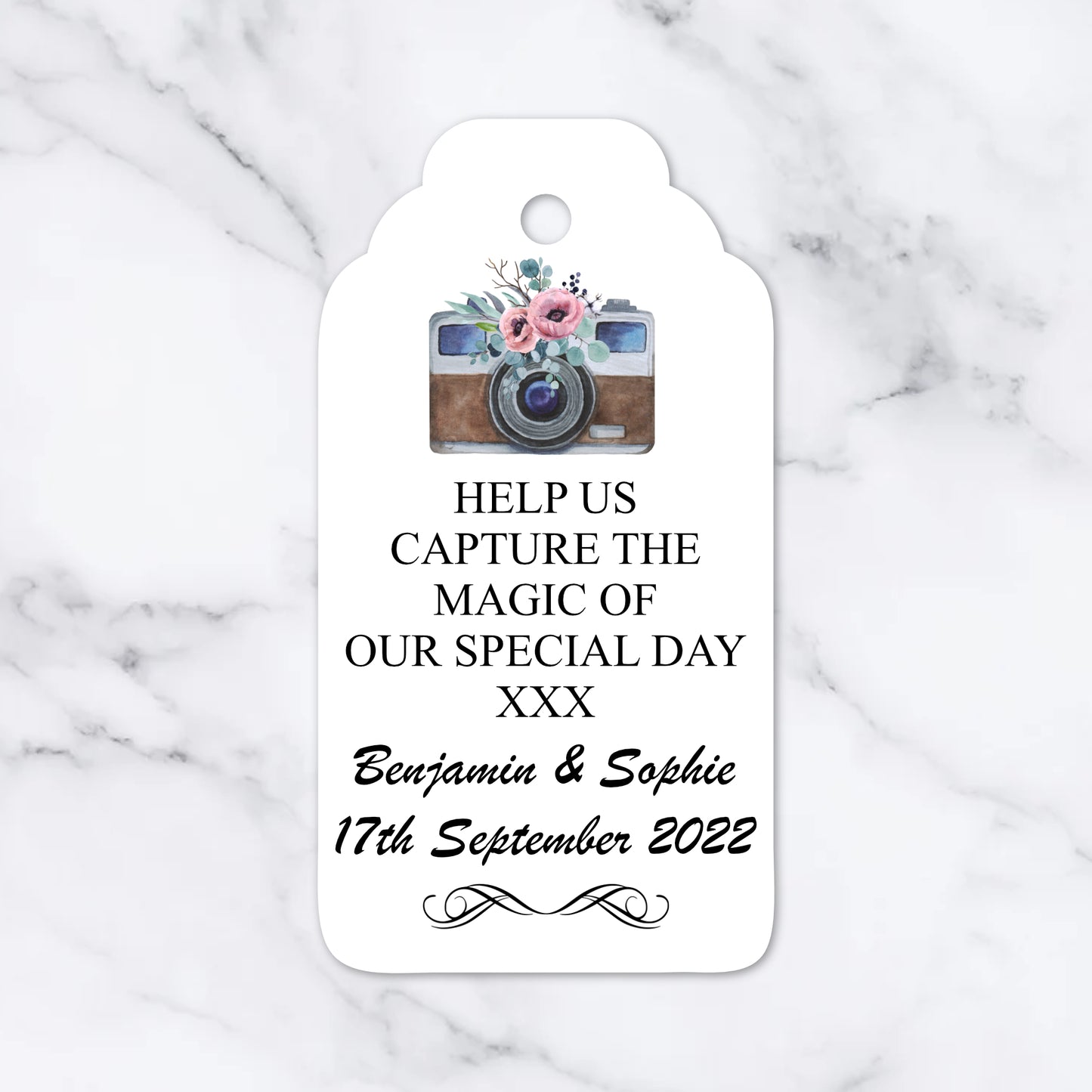 PERSONALISED PK10 VINTAGE RETRO STYLE CAMERA TAGS T049