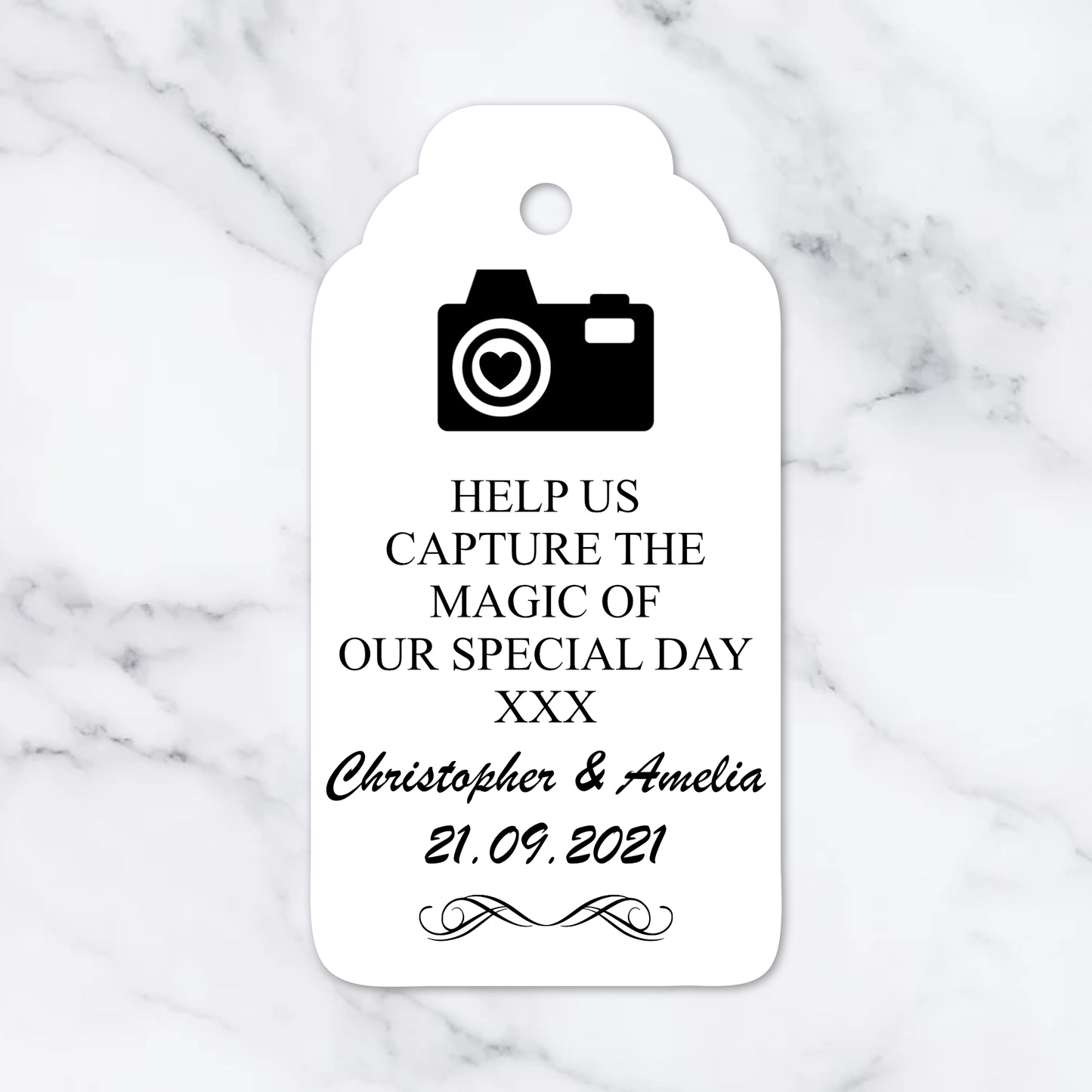 PERSONALISED DISPOSABLE CAMERA WEDDING TAGS PK 10 T038