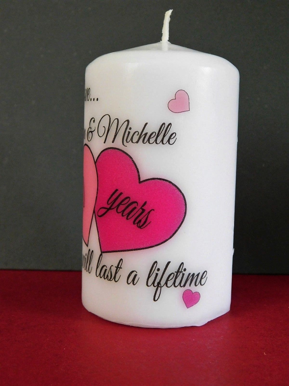 PERSONALISED ANNIVERSARY HEARTS PILLAR CANDLE P002