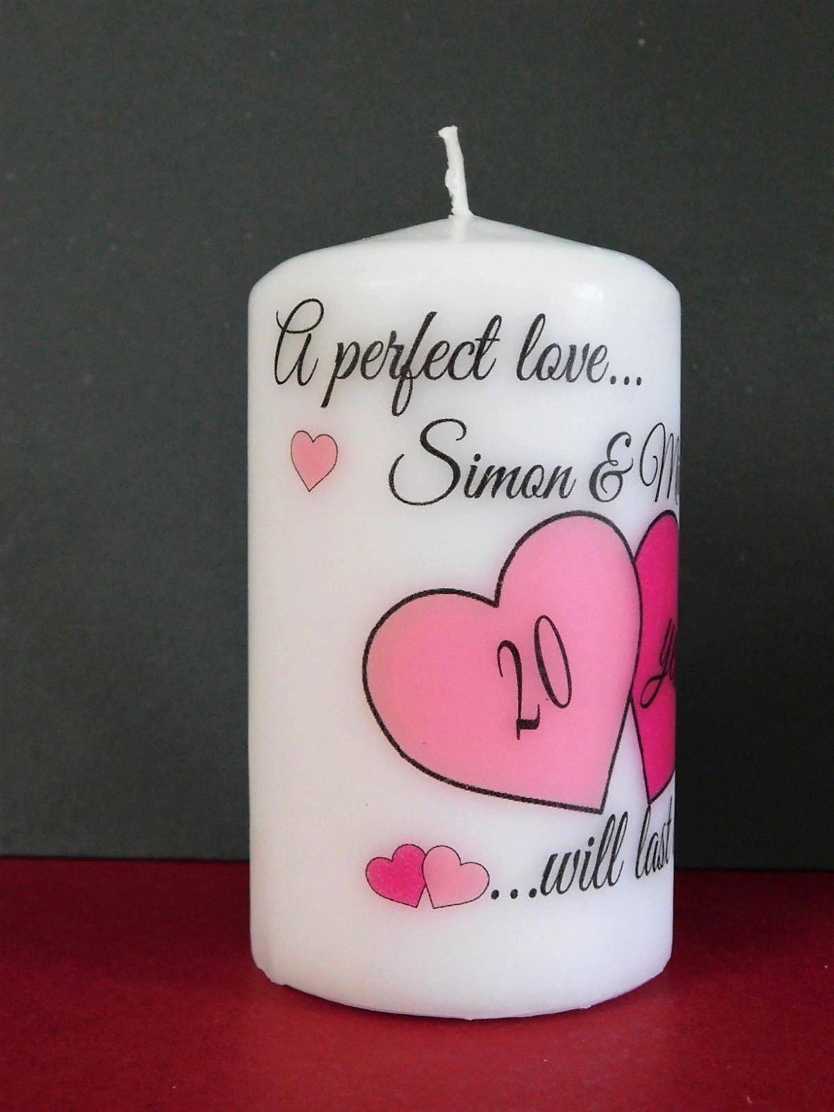PERSONALISED ANNIVERSARY HEARTS PILLAR CANDLE P002