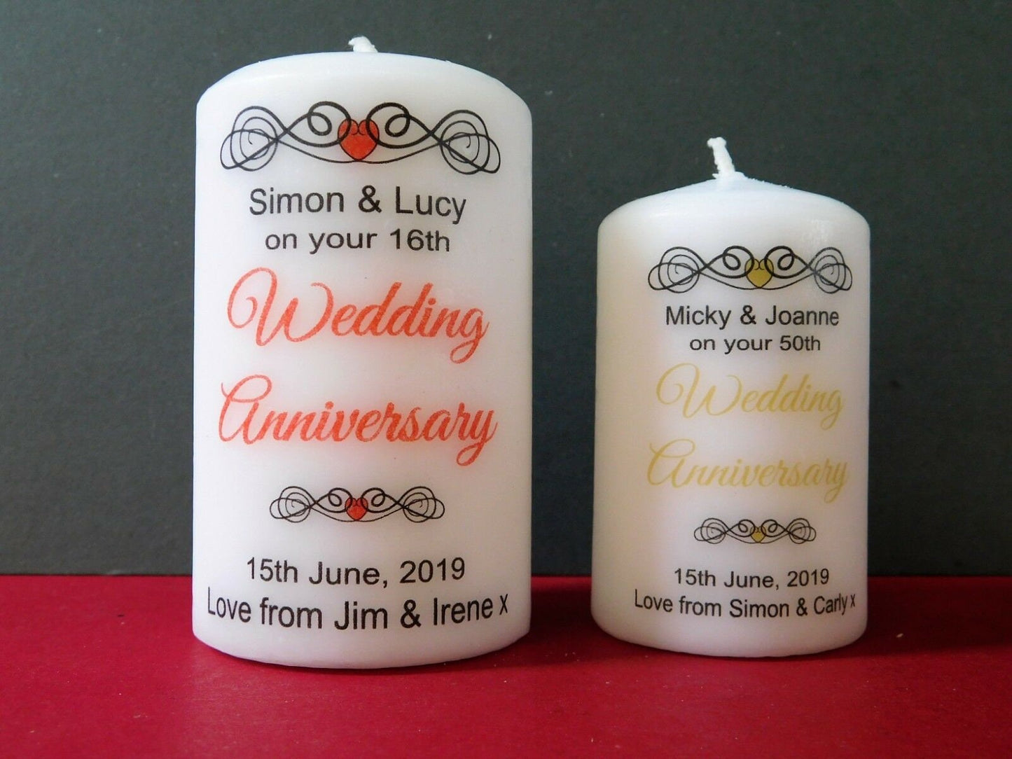 PERSONALISED WEDDING ANNIVERSARY PILLAR CANDLE P004