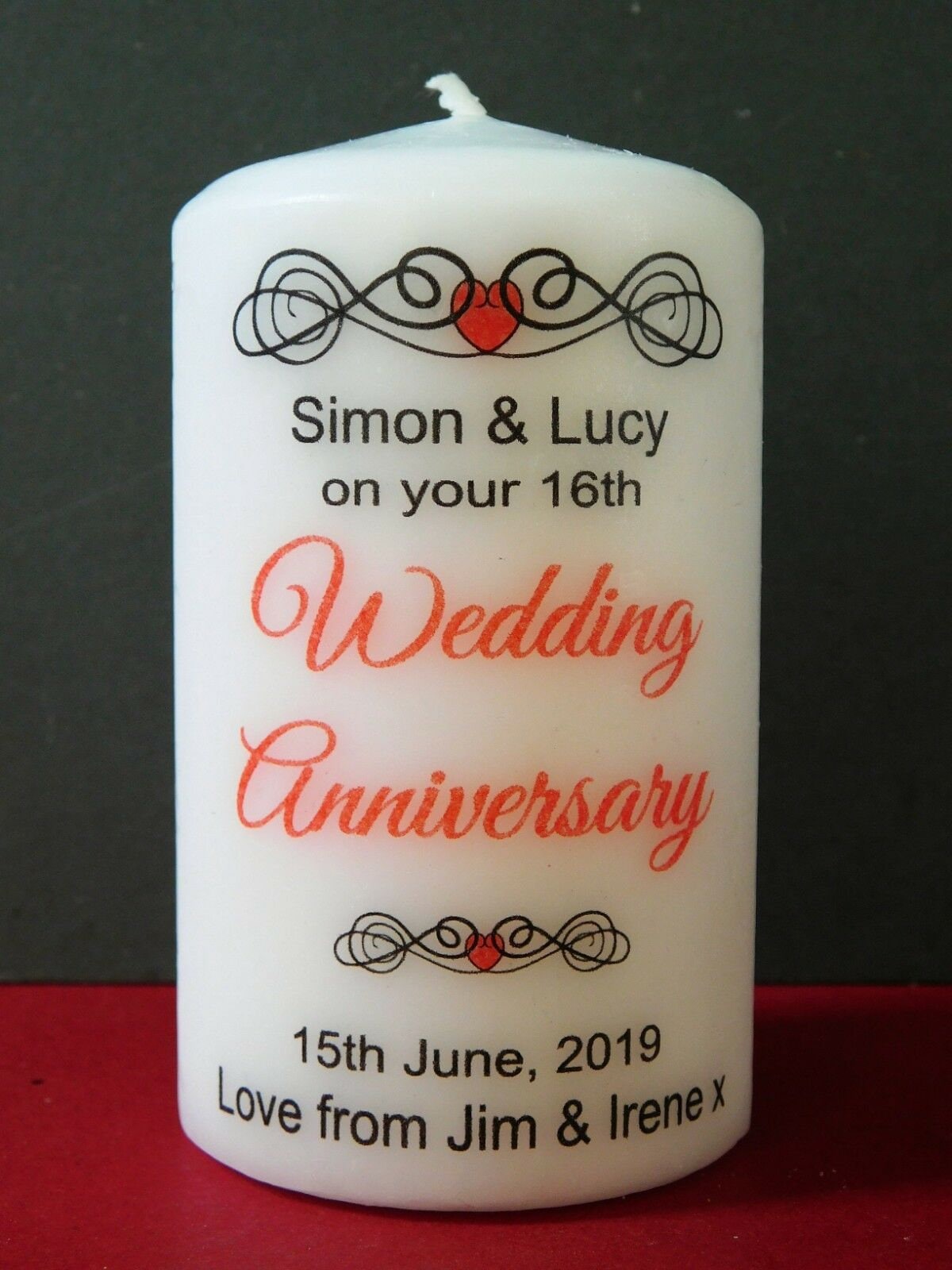 PERSONALISED WEDDING ANNIVERSARY PILLAR CANDLE P004
