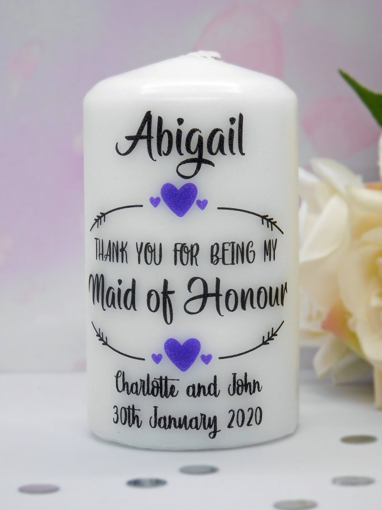 PERSONALISED THANK YOU BRIDESMAID OR WEDDING PARTY CANDLE