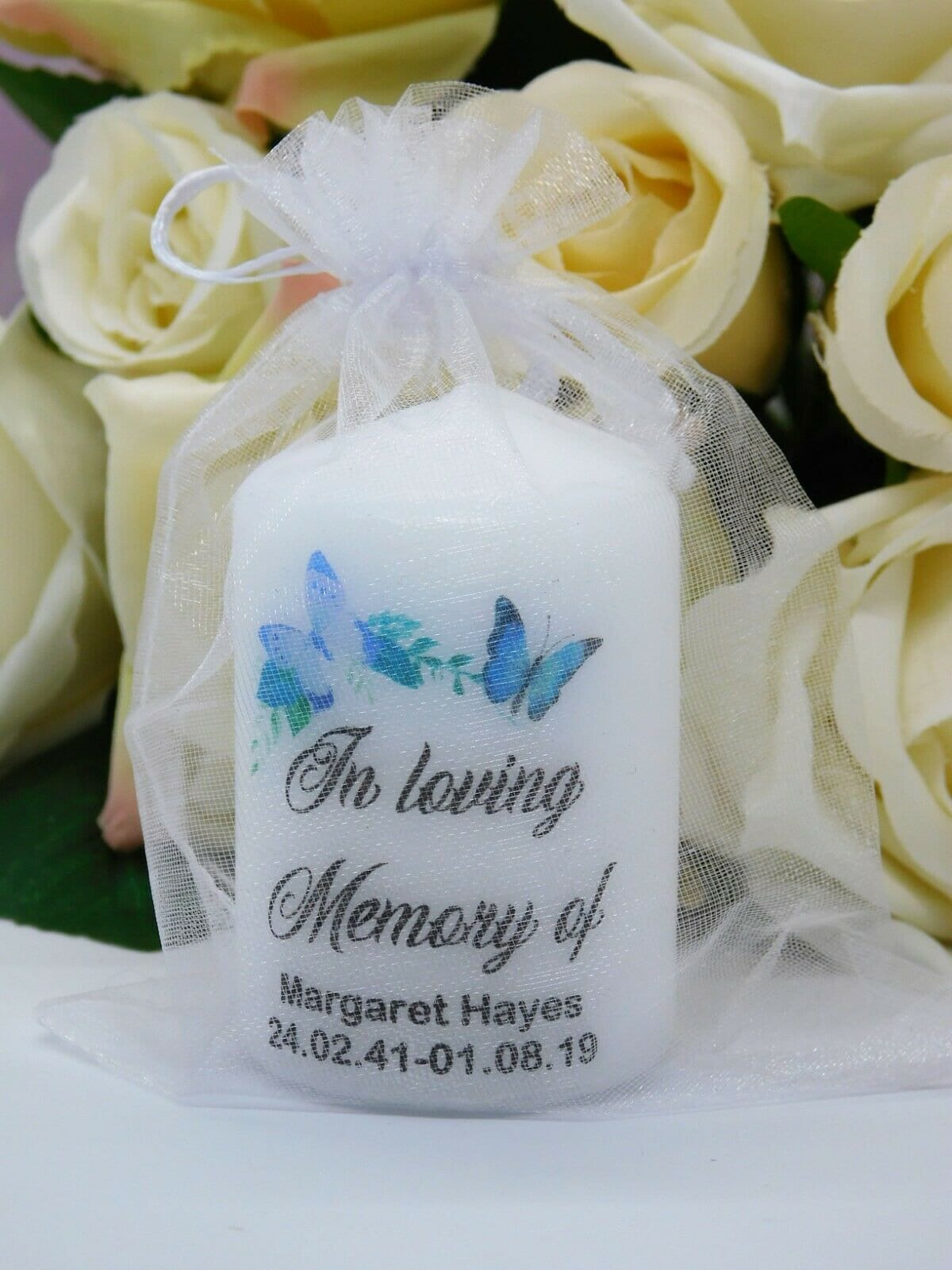 PERSONALISED 6CM MEMORIAL CANDLE FAVOURS PK10 M025