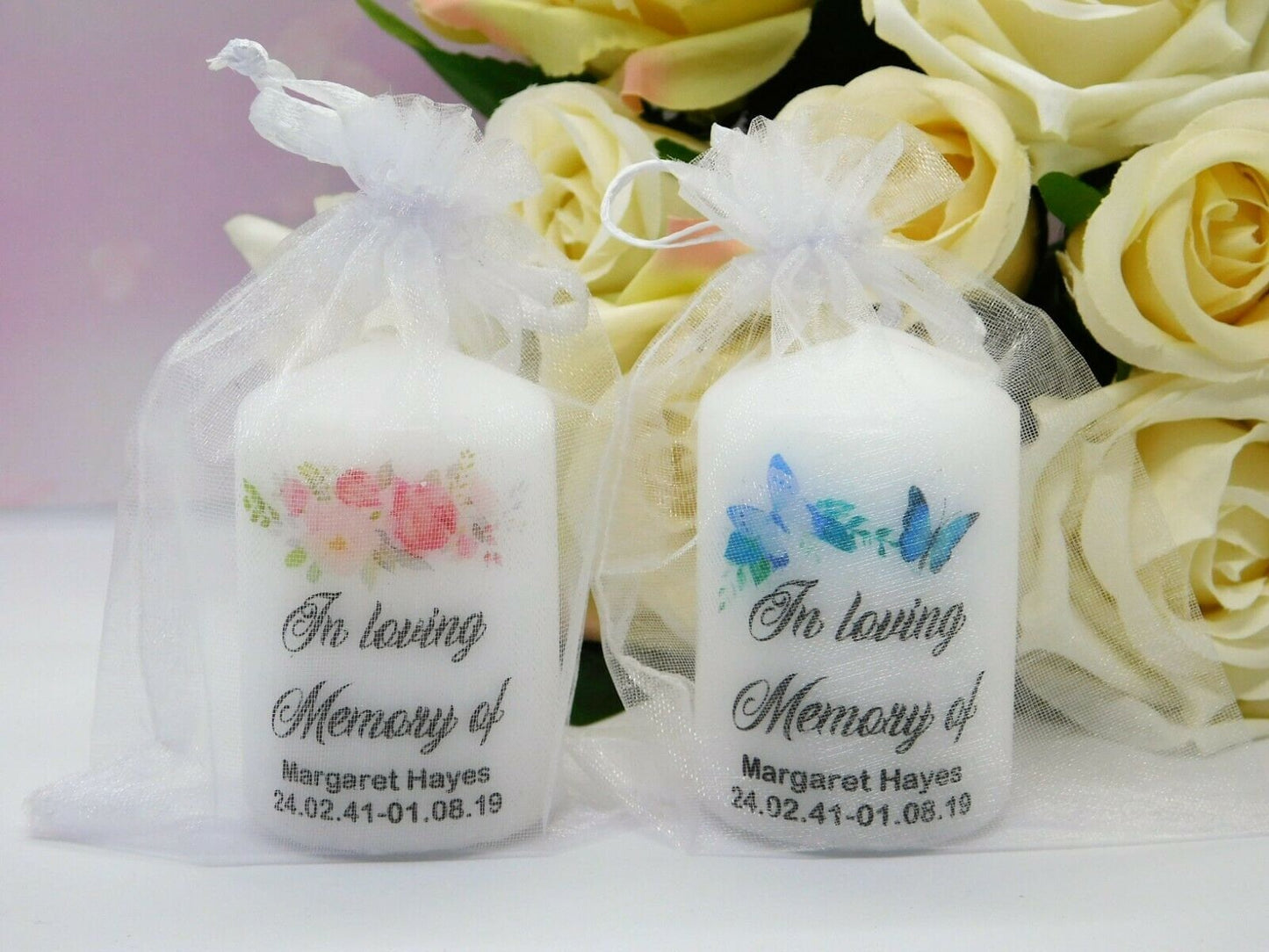PERSONALISED 6CM MEMORIAL CANDLE FAVOURS PK10 M025