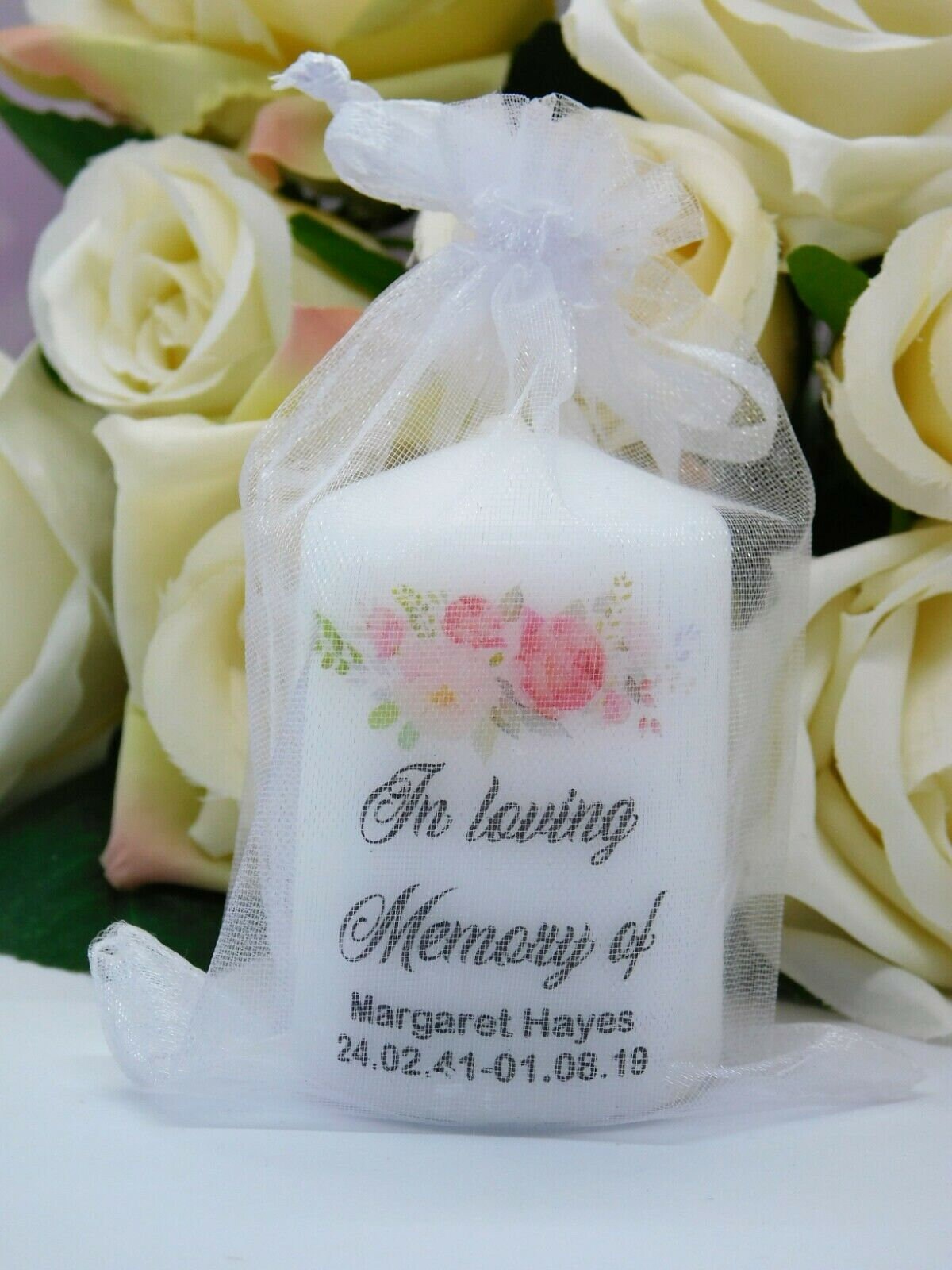 PERSONALISED 6CM MEMORIAL CANDLE FAVOURS PK10 M025