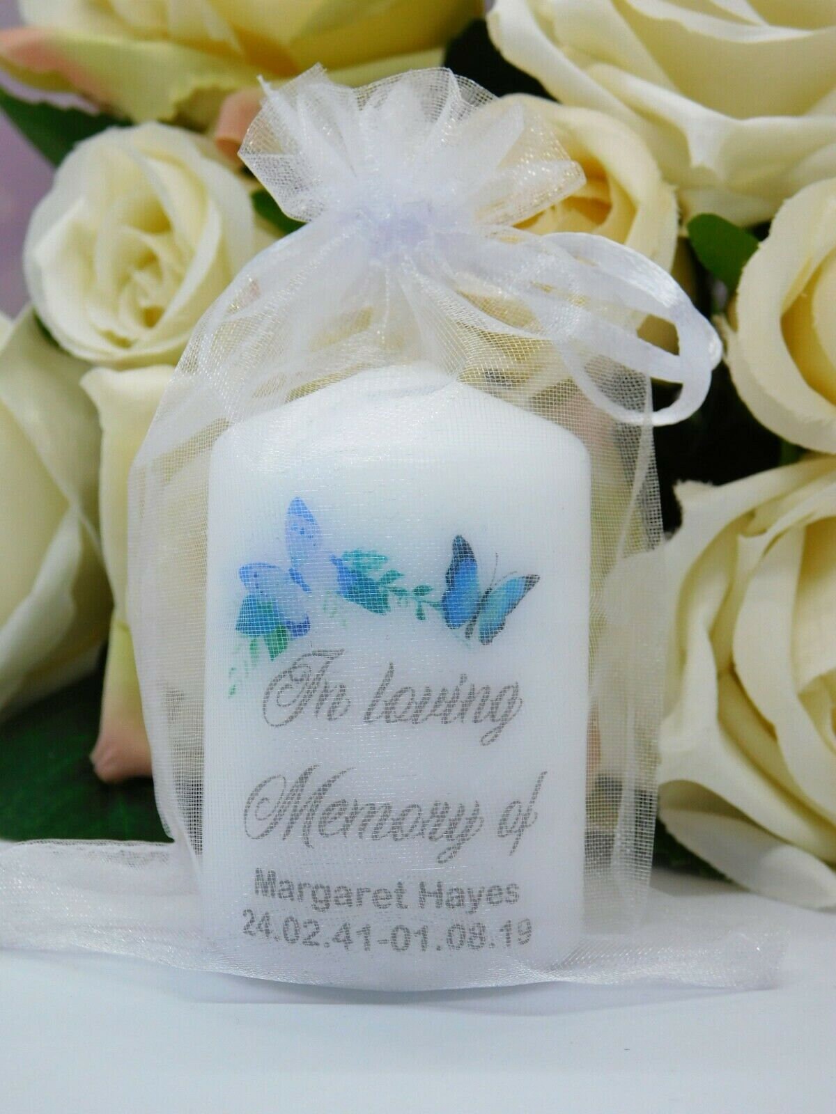 PERSONALISED 6CM MEMORIAL CANDLE FAVOURS PK10 M025