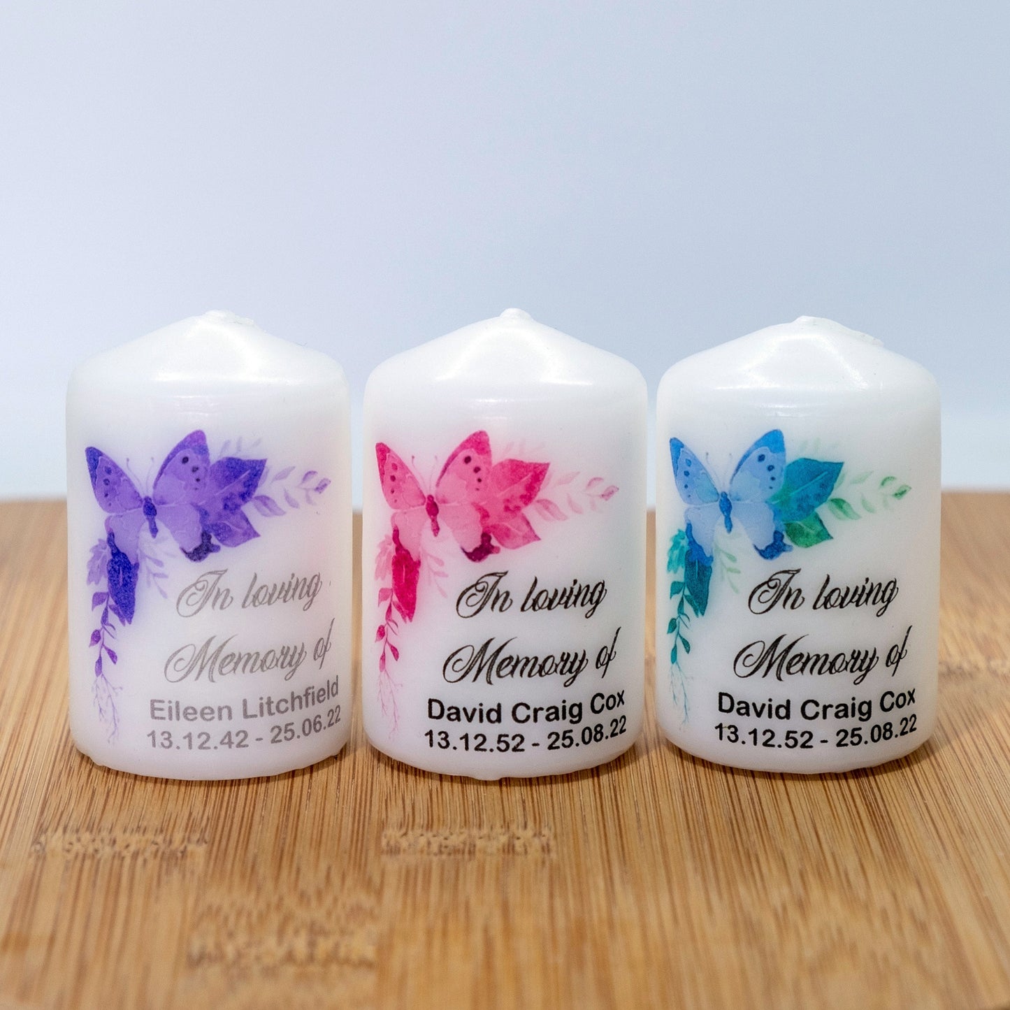PERSONALISED PK10 6CM MEMORIAL BUTTERFLY CANDLES M043