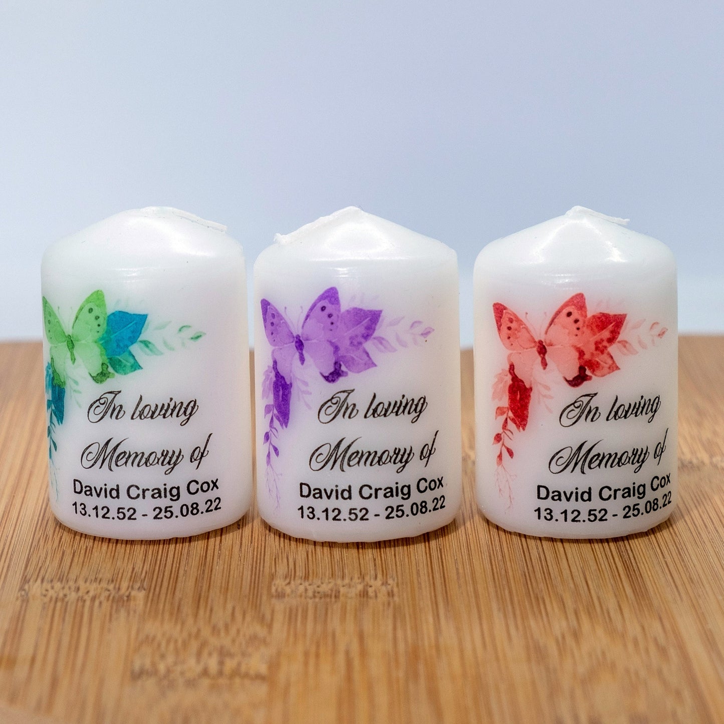 PERSONALISED PK10 6CM MEMORIAL BUTTERFLY CANDLES M043