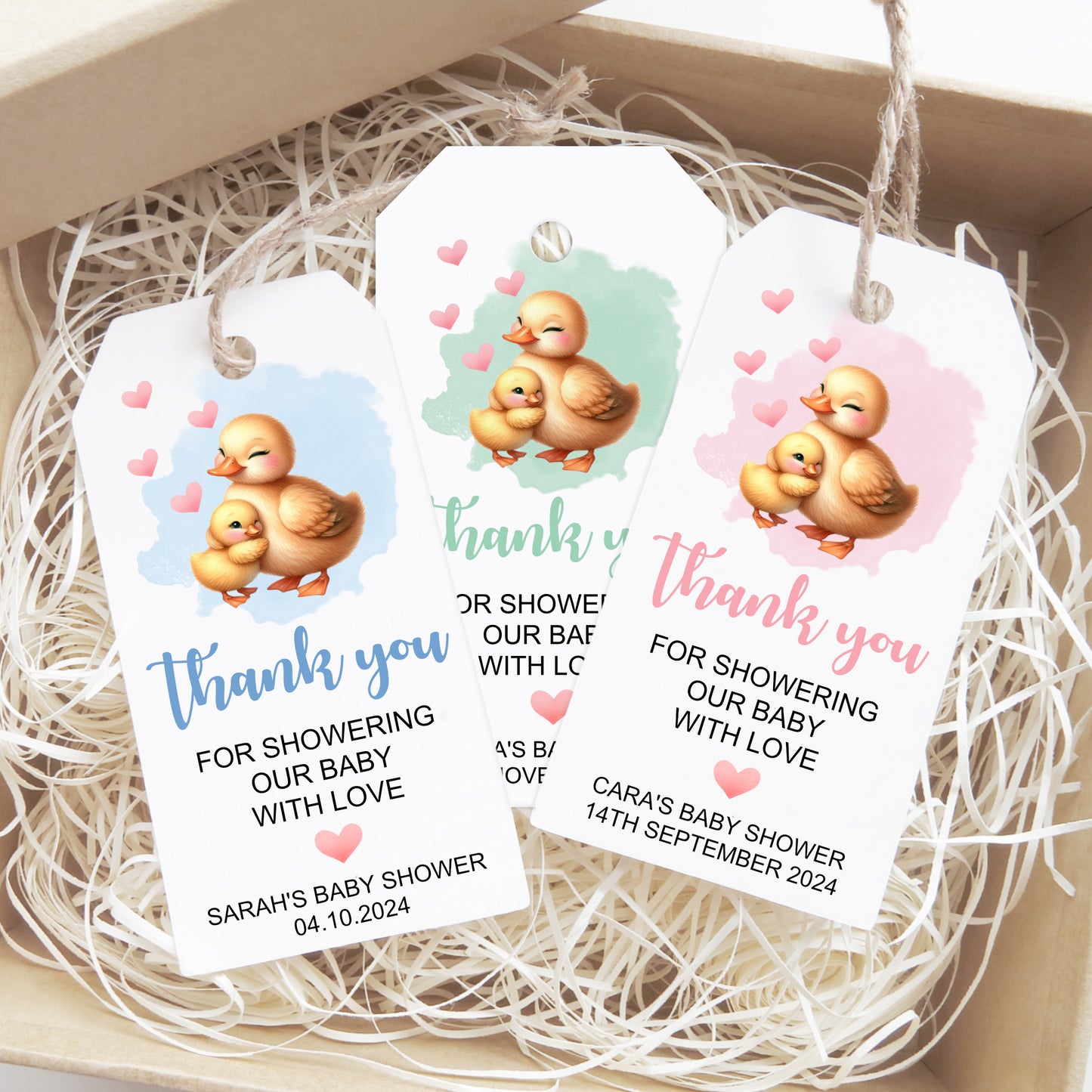 PERSONALISED PK10 DUCK & DUCKLING BABY SHOWER TAGS T057