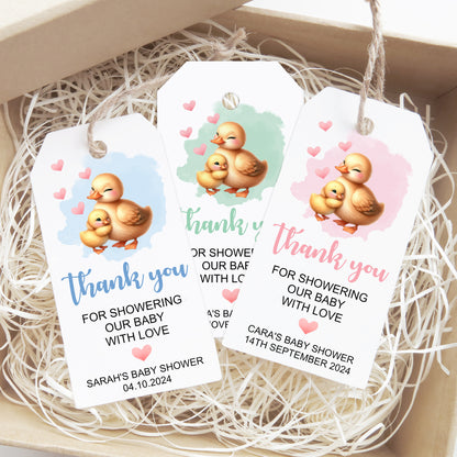 PERSONALISED PK10 DUCK & DUCKLING BABY SHOWER TAGS T057