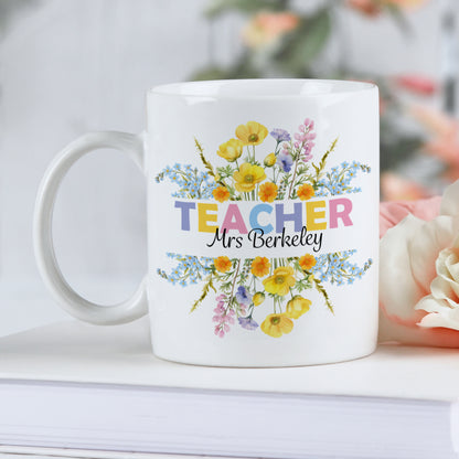 PERSONALISED FLORAL TEACHER MUG MUG AND COASTER MG057