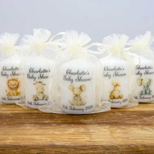 PERSONALISED PK10 6CM NEUTRAL ANIMAL BABY SHOWER CANDLES M005